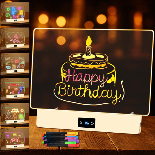 Exbelle 16“ Rechargeable LED Drawing Board for Kids 7 Colors Light Acrylic Dry Erase Board with Colors 3 Modes Led Note Board for Room/Store/Office Ideal Gift for Birthday Festival Beige
