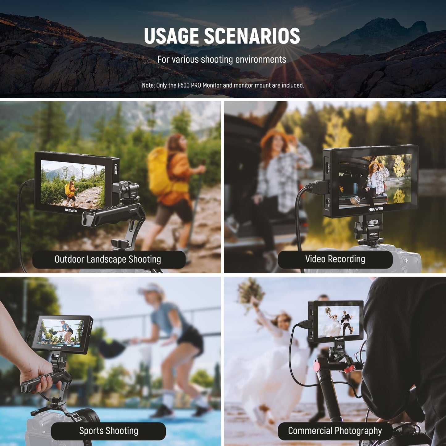 NEEWER 5.5" Camera Field Monitor, 2000nit HD 1920x1080 IPS Touch Screen, 4K HDMI Loop in/Out with 3D LUT Peak Focus DSLR Video Assist HDR Waveform, 5200mAh F750 Battery, DC7-24V/Type C 5V In, F500 PRO