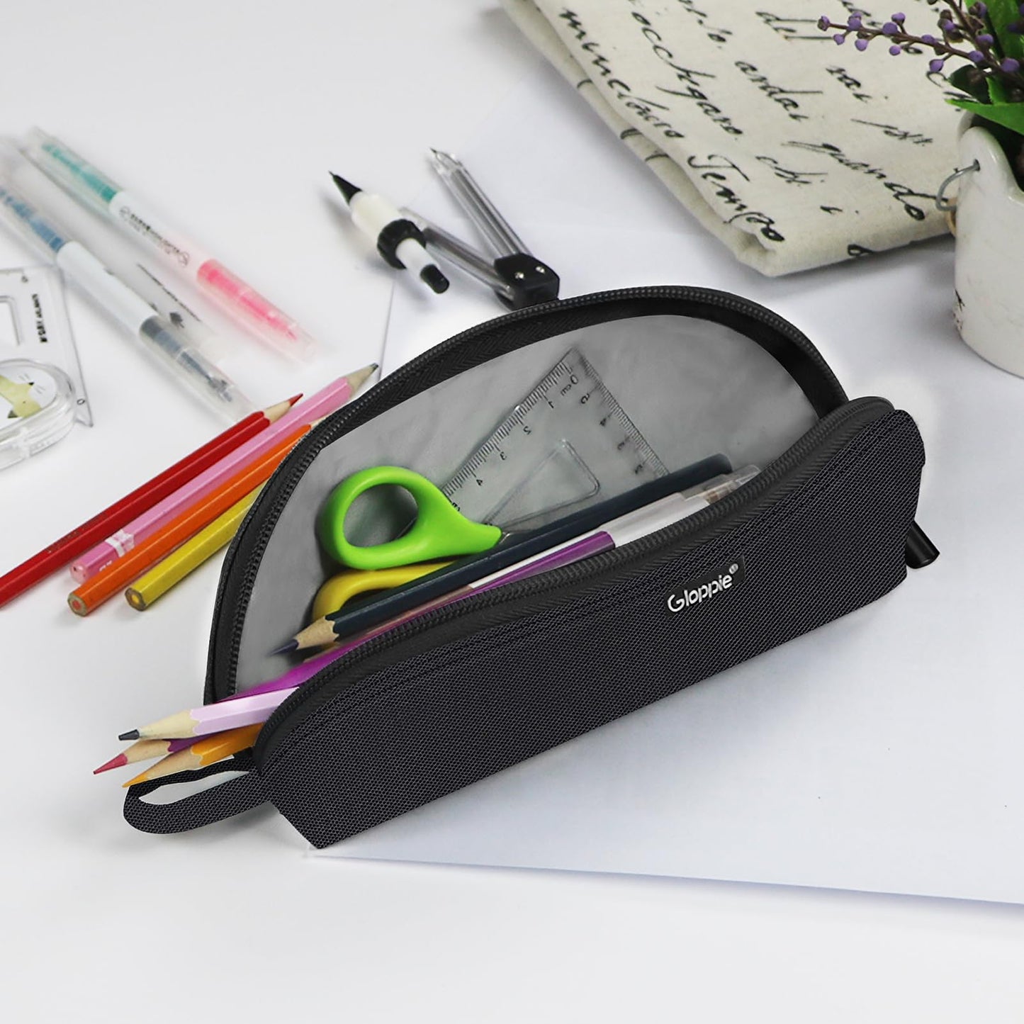 Gloppie Pencil Pouch - Practical Pencil Case, Aesthetic Simple Pencil Bag, Small Pen Holder, Back to School Supplies for Girls Boys, Black