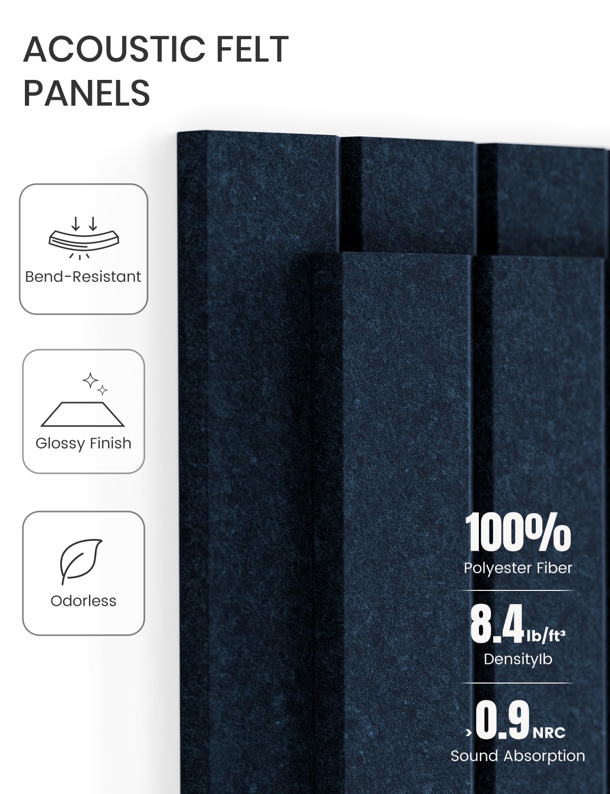 Felt Bulletin Board Tiles -28"x18" with 40 Adhesive Tabs, Cork Board Alternative for Office Decor, Push Pin Board Wall Organizer 6-Pack (Carbon Blue)