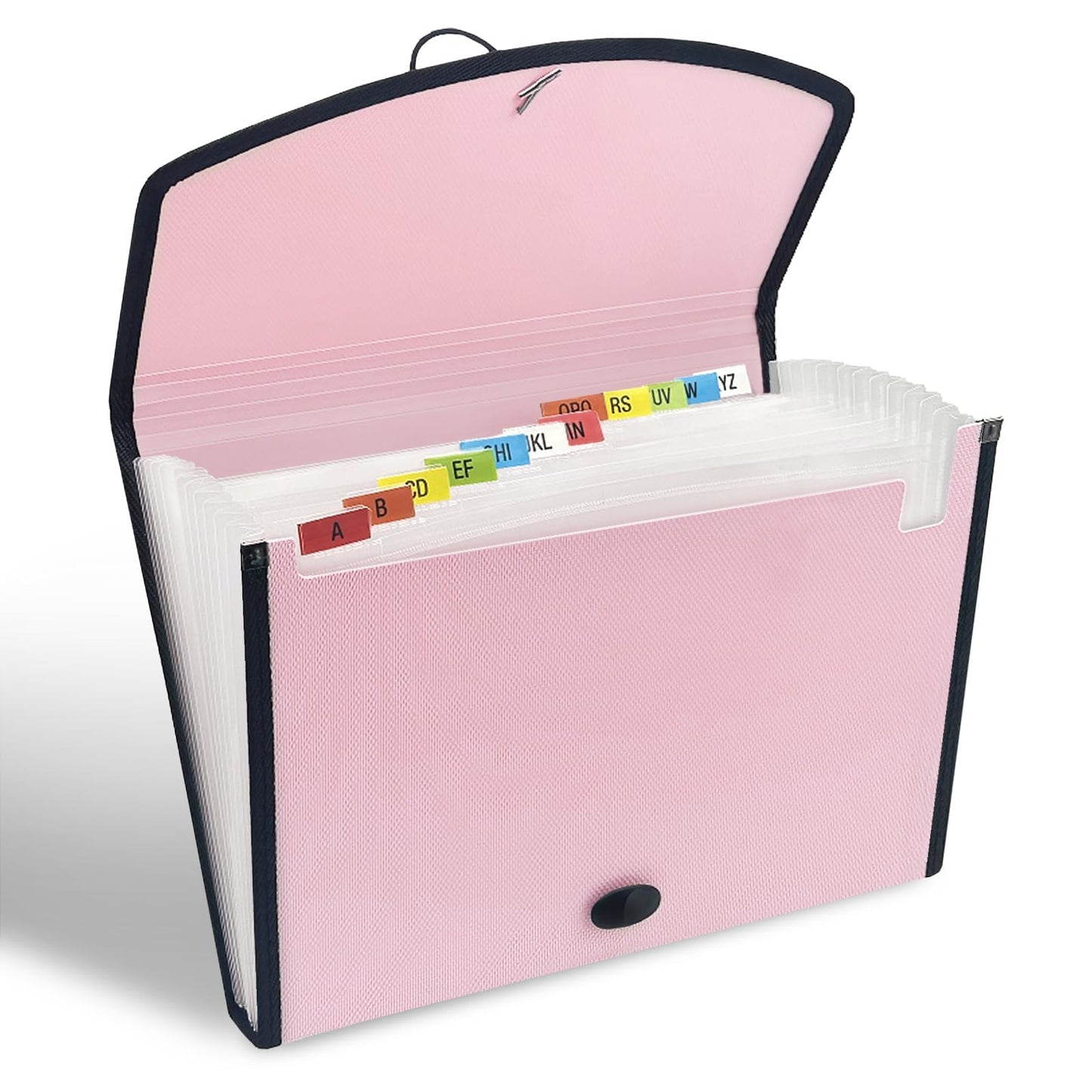 H4D 13-Pocket Accordion File Organizer with Mesh Pocket, Expanding File Folder with Tabs, Expandable Document Organizer for Home Office School, Letter Size, Light Pink