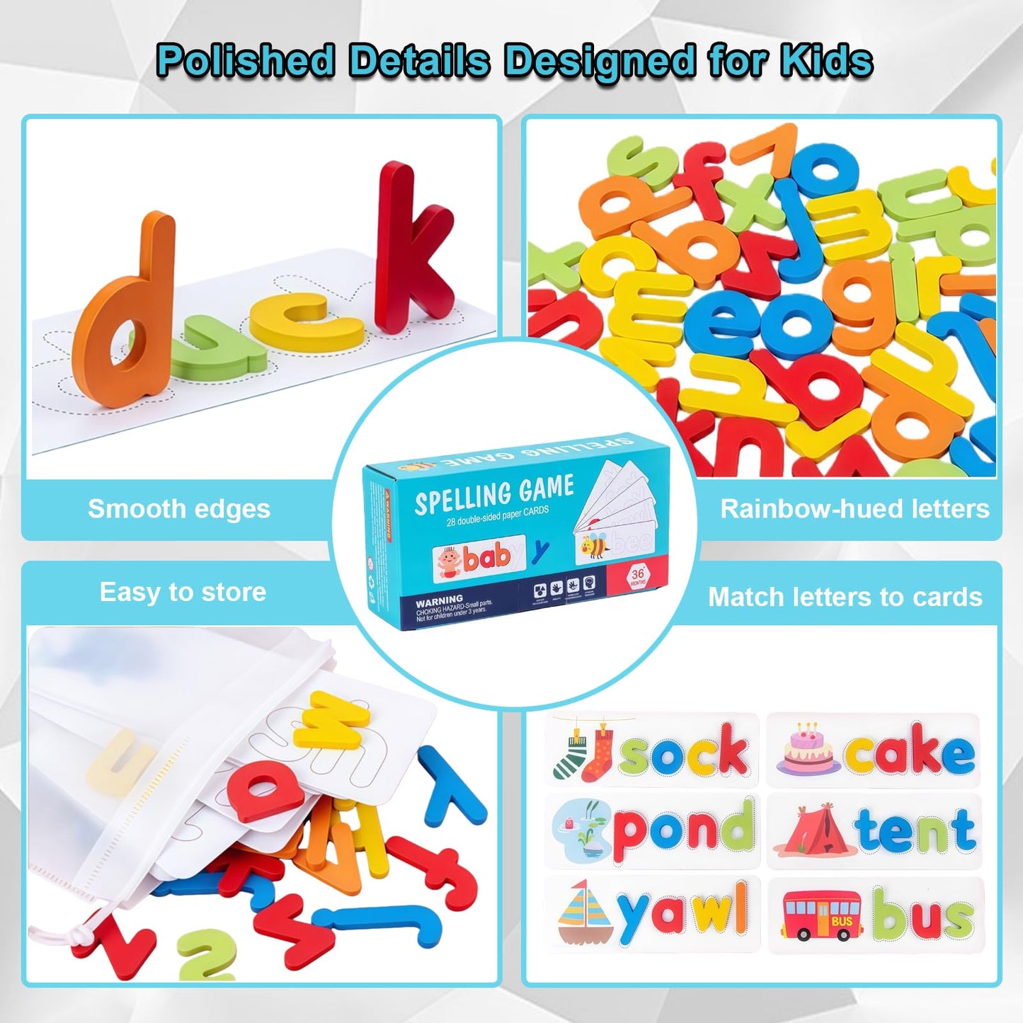 Learning Educational Toys for 3 4 5 6 Years Old Boys Girls, See & Spell CVC Word Builders with Alphabet Cards for Kids, Preschool Learning Activities Matching Letter Game, Gifts for Toddlers 3-5