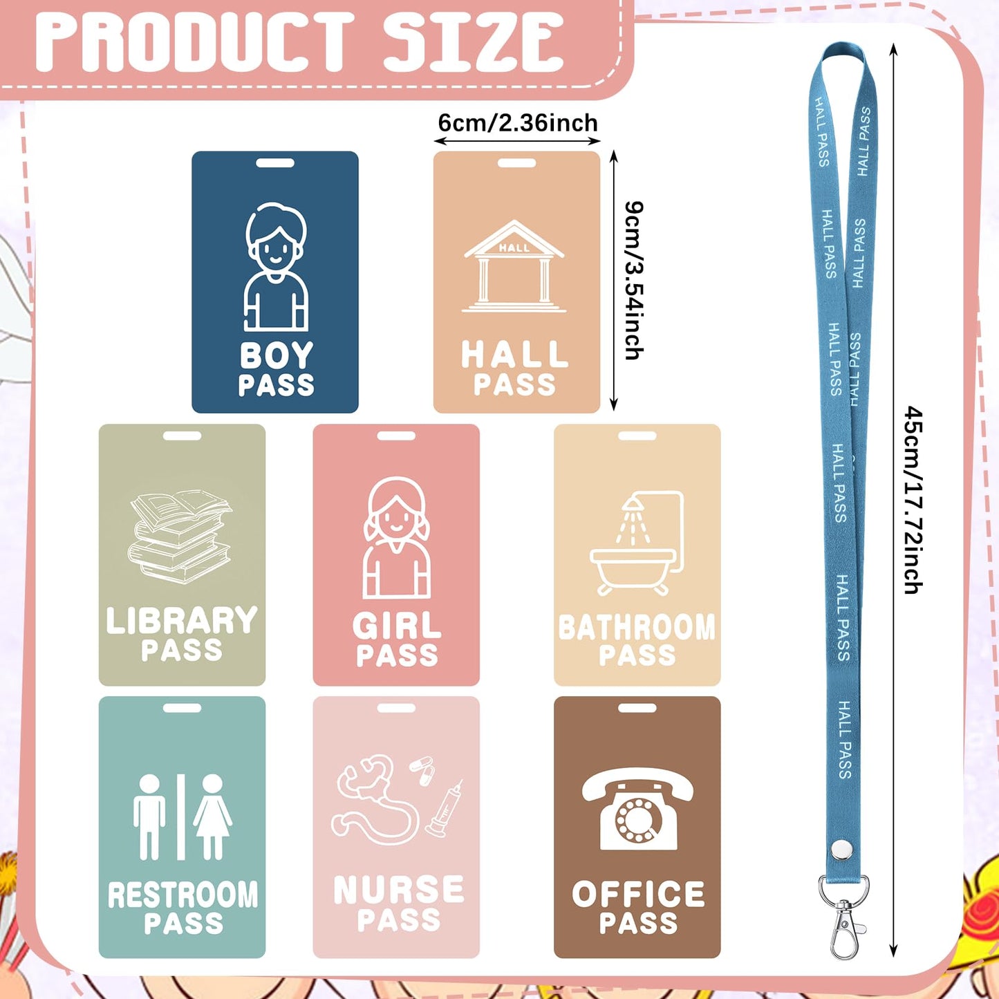 Fuyoooo 16 Set Boho Hall Pass Lanyards Unbreakable PVC Classroom Passes with Lanyards Boho Classroom School Teacher Supplies Bathroom Boy Girl Library Hall Office Nurse Pass