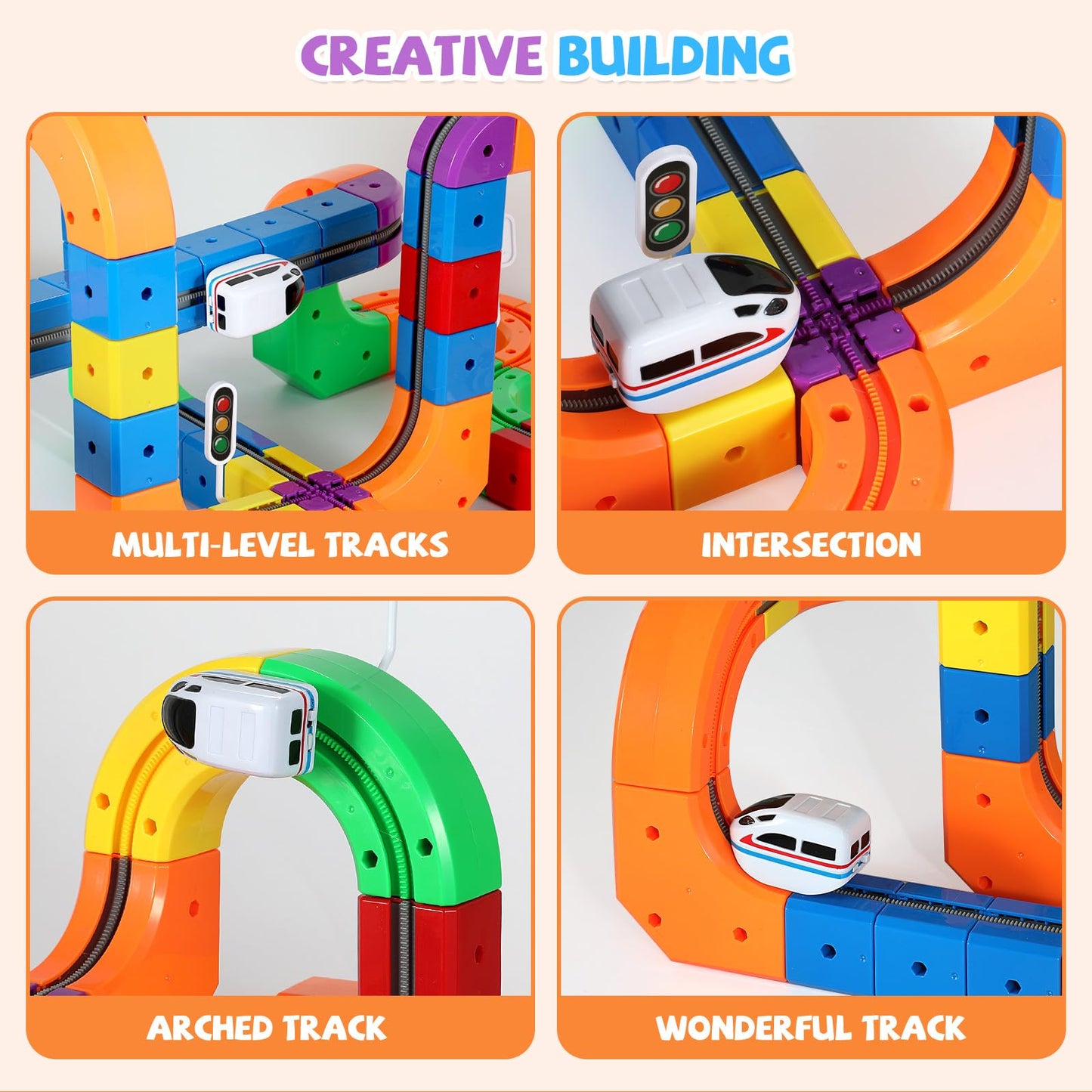 Electric Train Set for Kids Flexible Race Track Toy DIY 3D Embedded Layouts & Motorized Car 3-8 Year Old Boys Girls Toys STEM Learning Gift (123Pcs,2 Car)