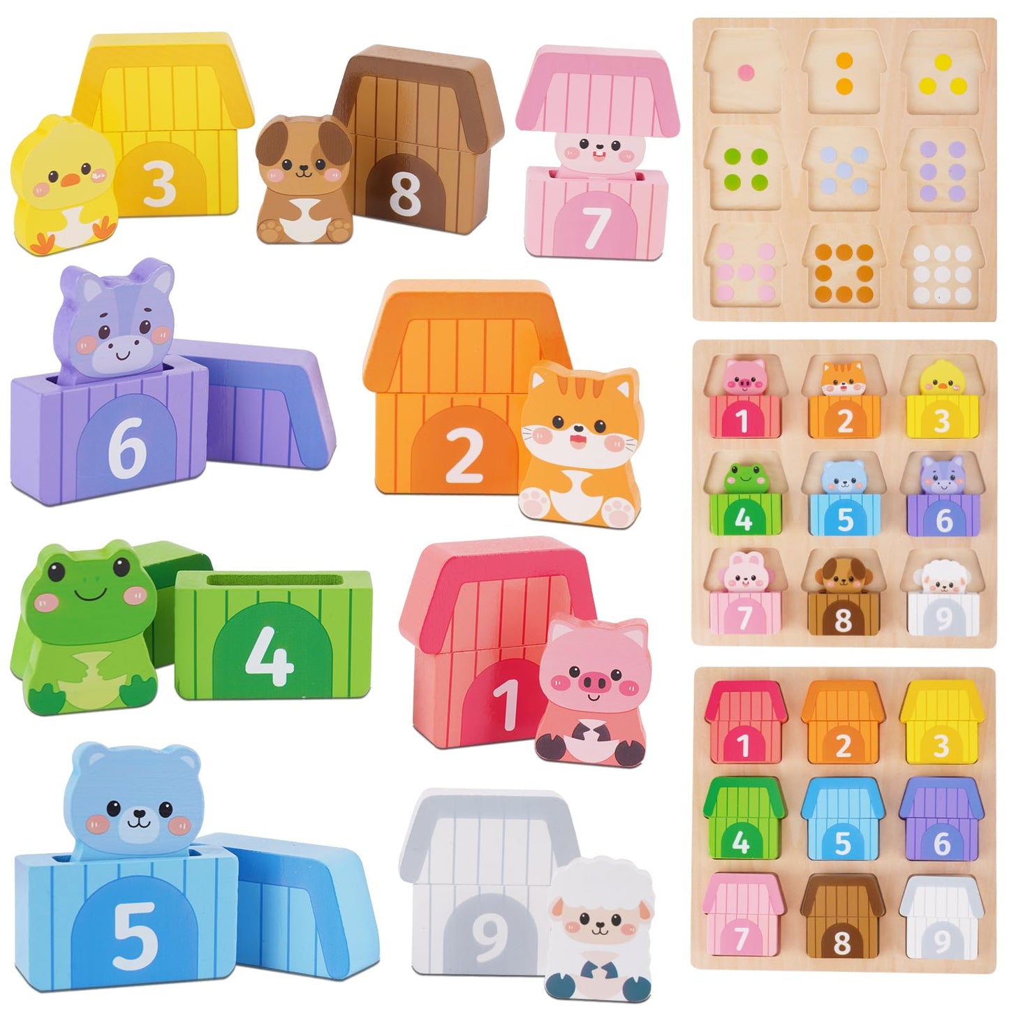 Montessori Wooden Farm Animals Toys for 1 2 3 Year Old Toddlers - Counting, Matching & Sorting Fine Motor Games, 1st Birthday Gifts for 1-2 Years, Learning Toys for Baby Boys Girls Age 12-18 Months