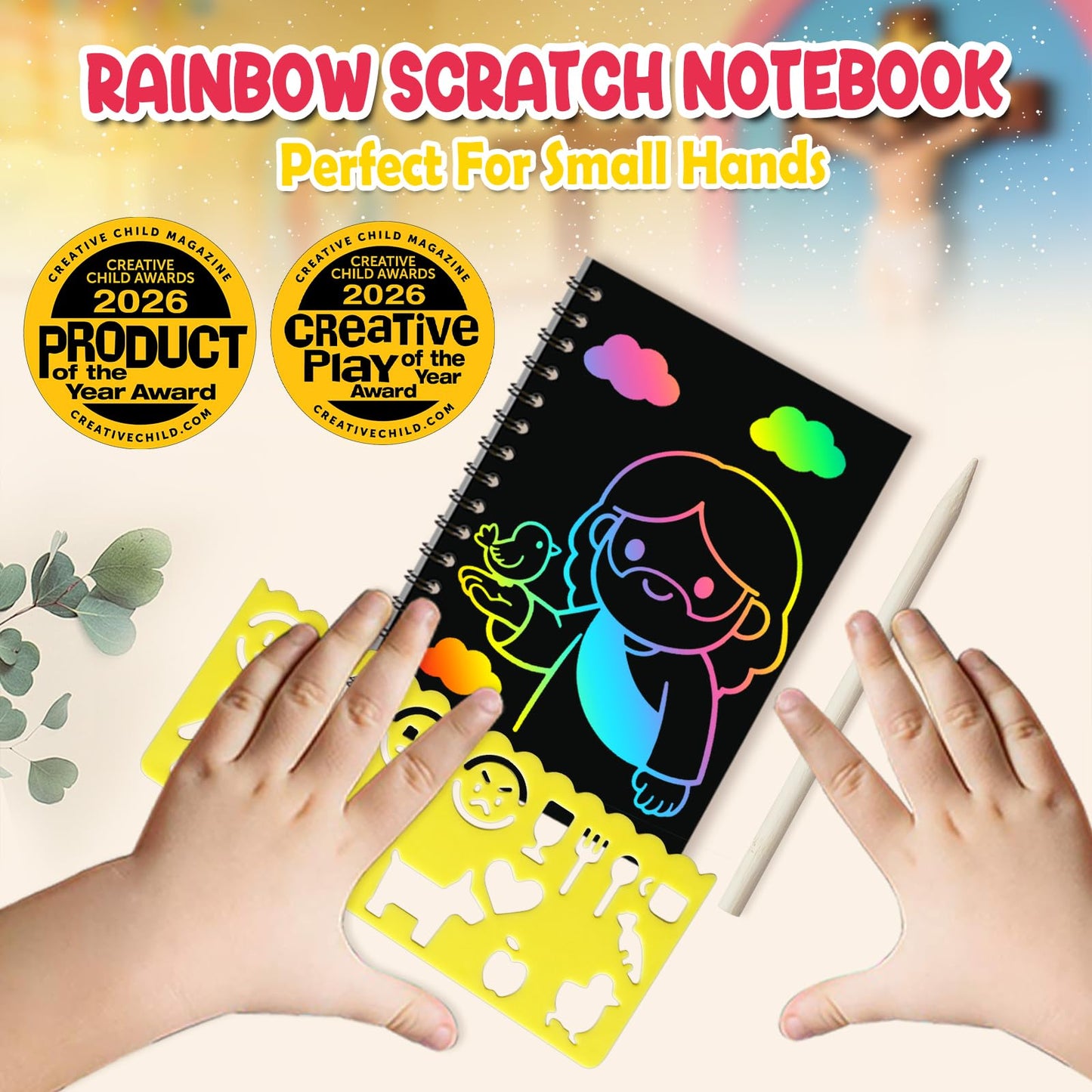 ZMLM Rainbow Scratch Party Favors Kids: Birthday Gifts Toy Bulk Scratch Art Notebook Birthday Goodie Bags Stuffers Girls Boys Art Craft Kit Pads Classroom Prizes School Teacher Return (Christian, 24)