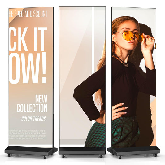 80" LED Digital Signage Display with Flight Case, P1.86 Foldable Spliceable LED Poster Screen Kiosk with Content Management System, WiFi/USB/HDMI for Events, Rentals & Commercial Use (Black, 1 Panel)