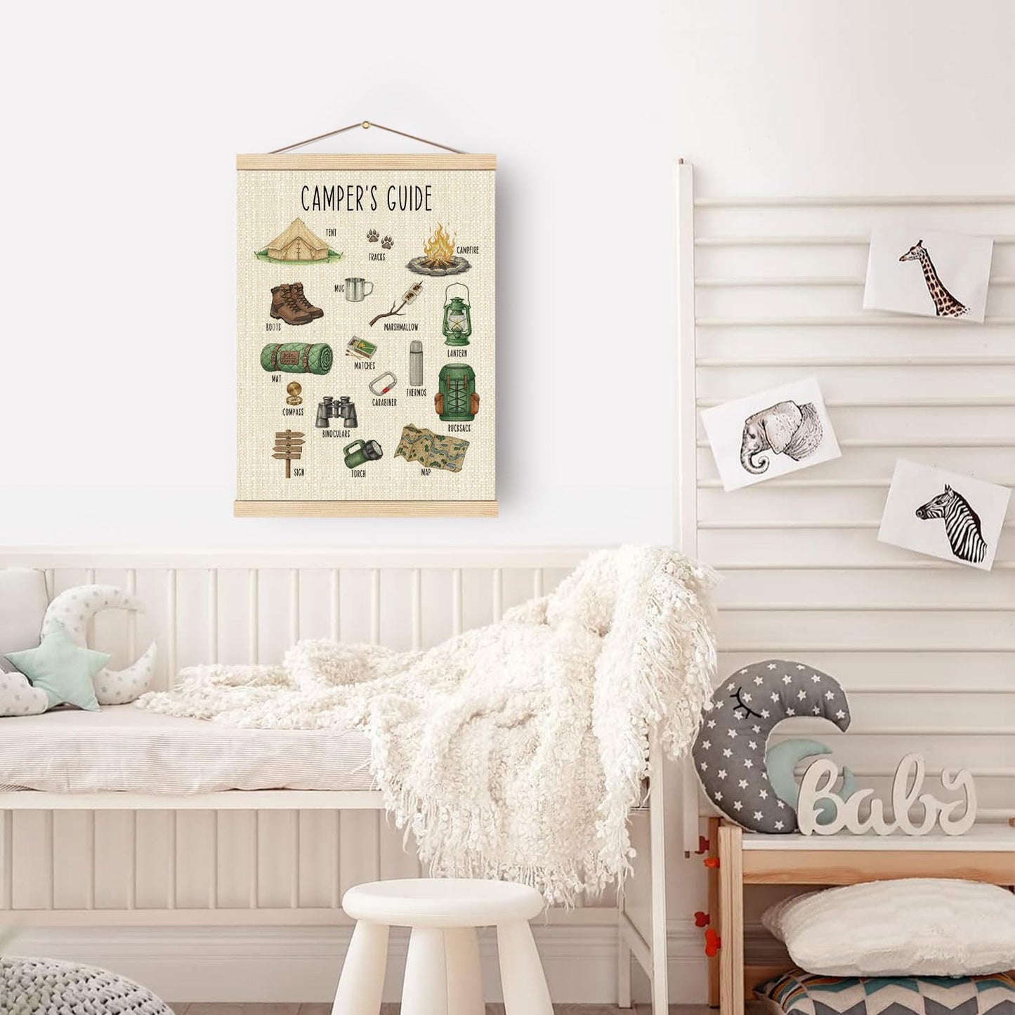 Boat Wades Educational Camping Wall Art Poster Hanger Frame, Camping Decor for Camper, Camper's Guide Wall Decor for Kids Room Bedroom Nursery Playroom Classroom, 12x16 Inch