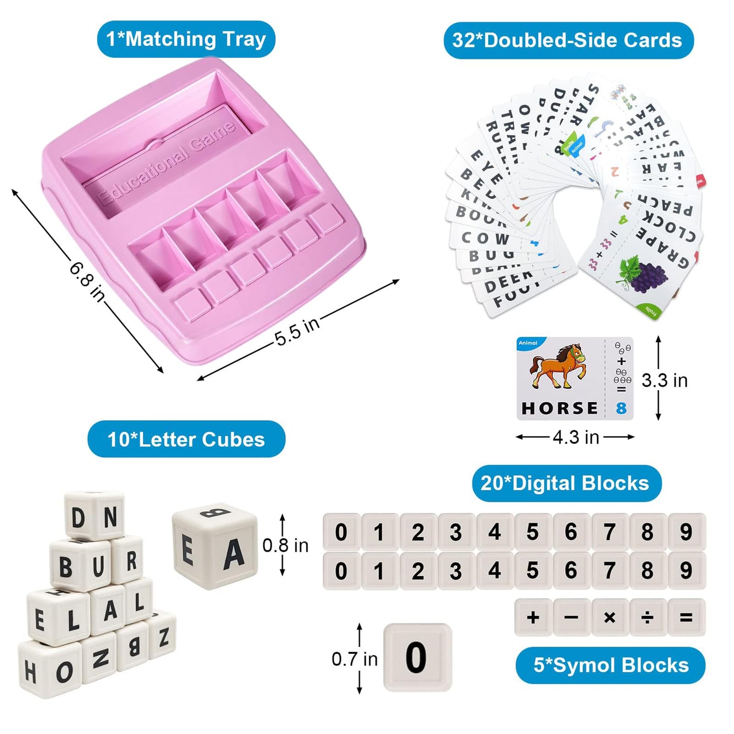 2-in-1 Flash Cards & Education Matching Letter Game for Kids Ages 3-6, Learning Toys ABC Phonics Alphabet Spelling & Reading Early Math Games Gift for Preschool Kindergarten Boys & Girls (Pink)
