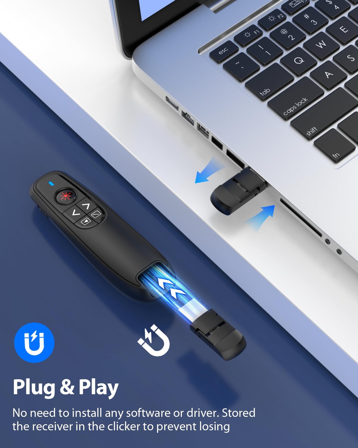 2-in-1 USB Type C Presentation Clicker Wireless Presenter Remote Clicker for PowerPoint Presentations with Clicker, RF 2.4GHz USB C PowerPoint Clicker Slide Advancer for Computer/Mac/Laptop