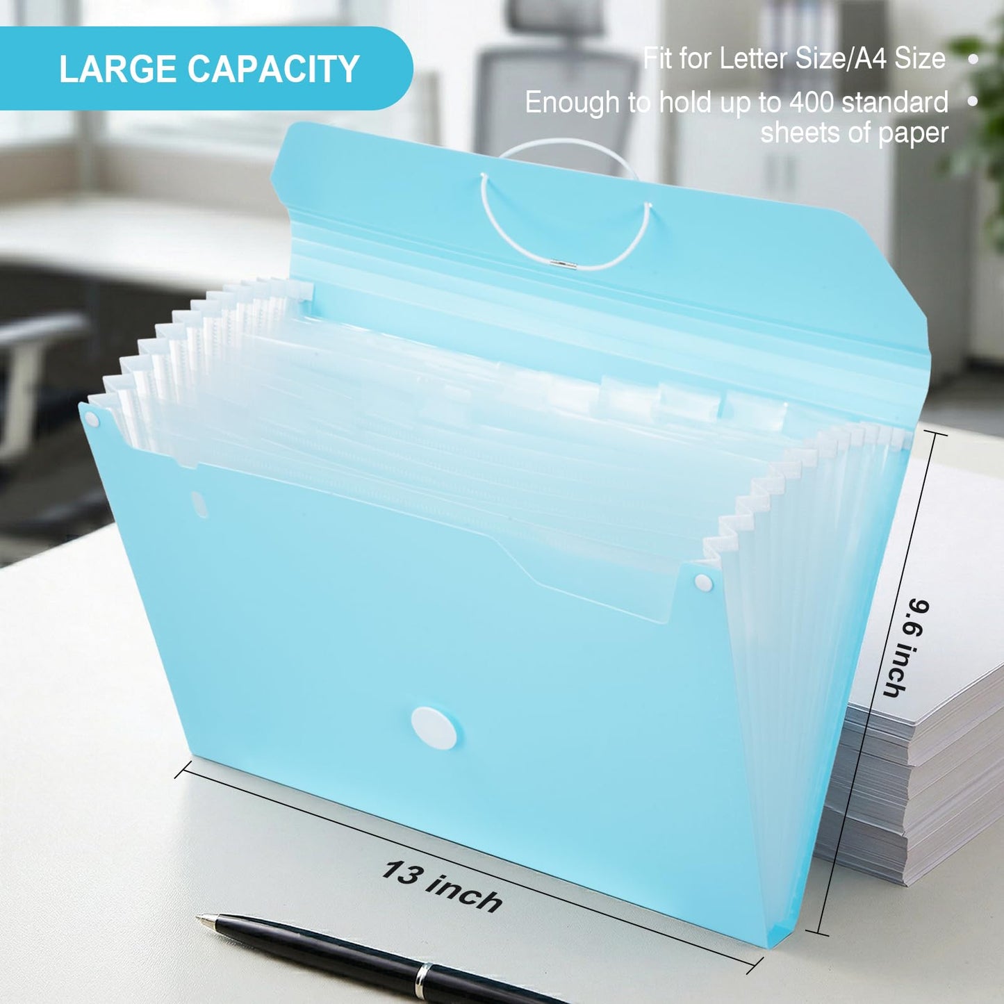 Comix Accordion File Organizer, 13 Pocket, Blue