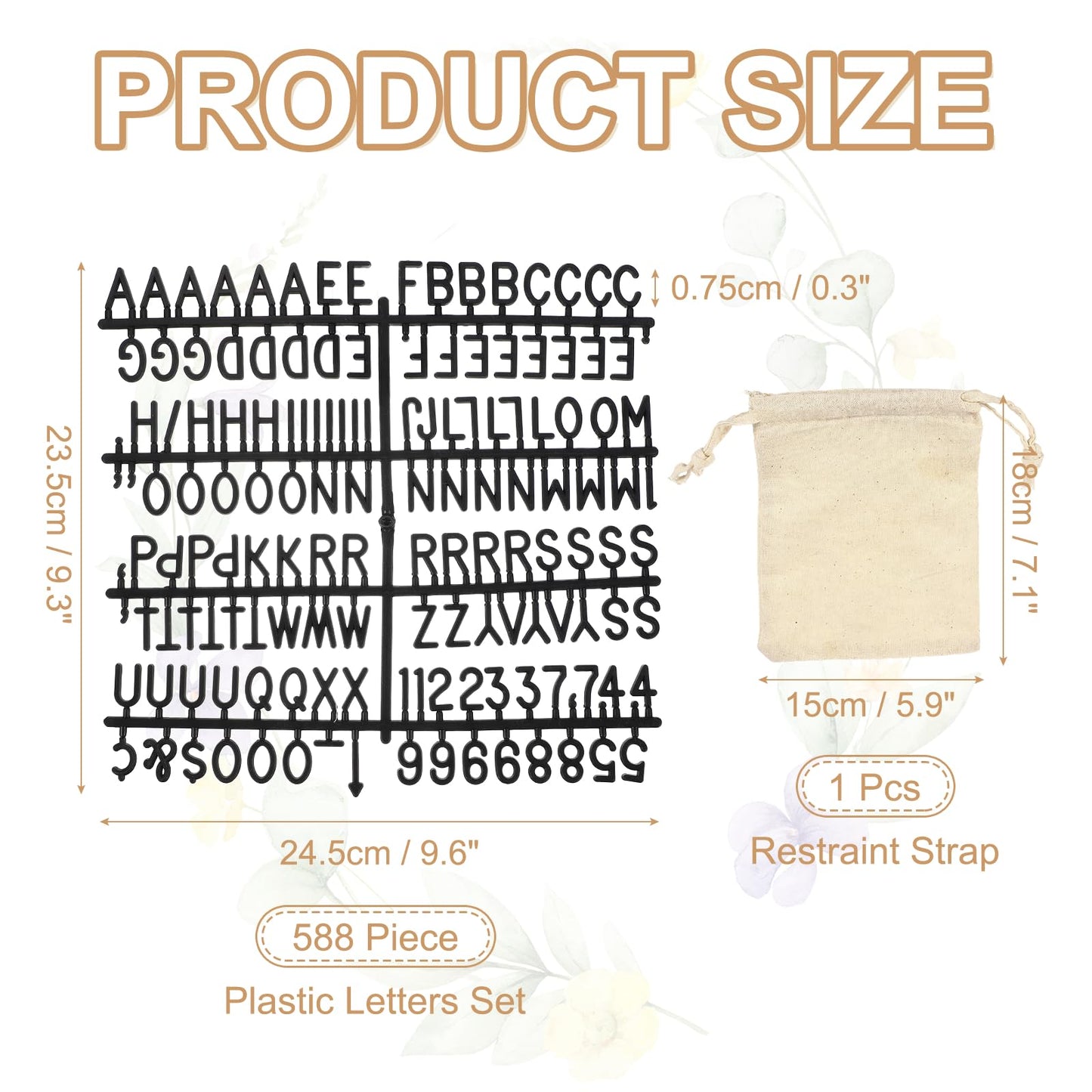 PATIKIL 588 Piece Plastic Letters Set for Felt Letter Board, Black Alphabet Message Board Accessories Including Letter Numbers with Restraint Strap for Cafe, Wedding, Birthday