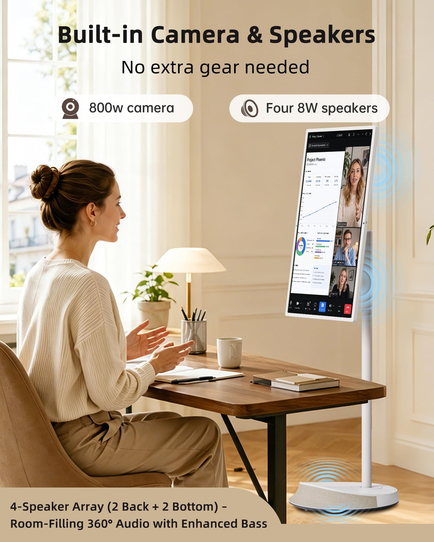 KTC MEGAPAD 32 Inch 4K Smart Portable TV on Wheels,16G+256G Storage, Android OS EDLA Certified, Four 8W Speakers, Built-in Battery&Camera, Voice Remote, UHD Touch Screen with Rolling Stand, A32Q7 Max