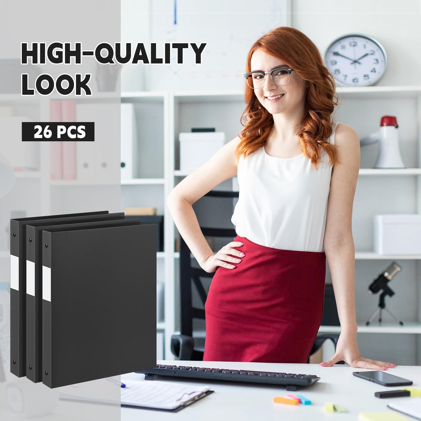 Henoyso 26 Pack 0.5 Inch Plastic 3 Ring Binder Round Ring, Bulk 1/2 Inch Flexible Binders Hold 140 Sheets Letter Size with Pocket, Document Organizer for Back to School Classroom Office (Black)