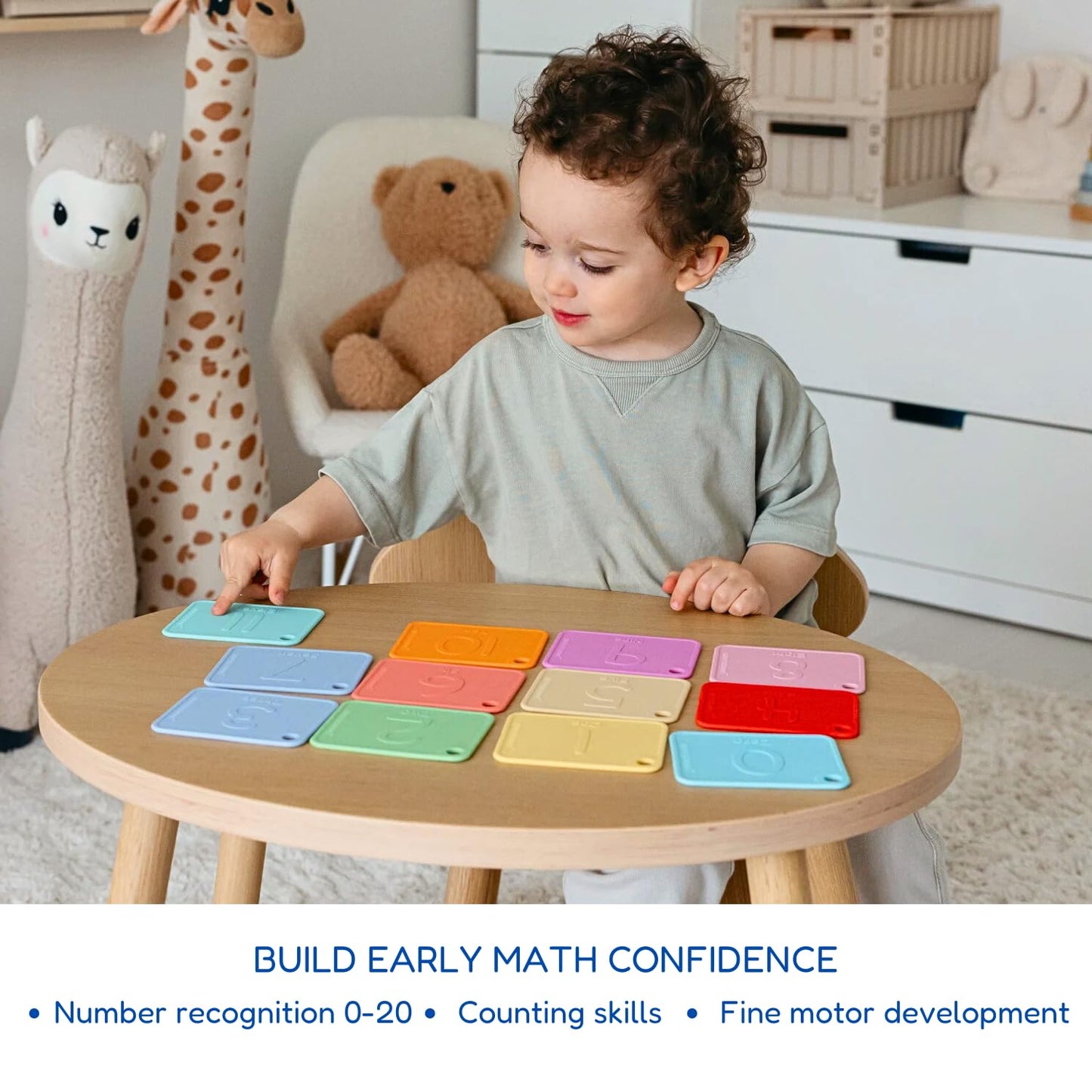 INTELLIKIDDOS Sili123s Number Flash Cards, Non-Toxic Silicone Number Flash Cards for Toddlers 1-3, Montessori Sensory Fruits Counters Math Manipulatives Flashcards, Dishwasher Safe Baby Cards