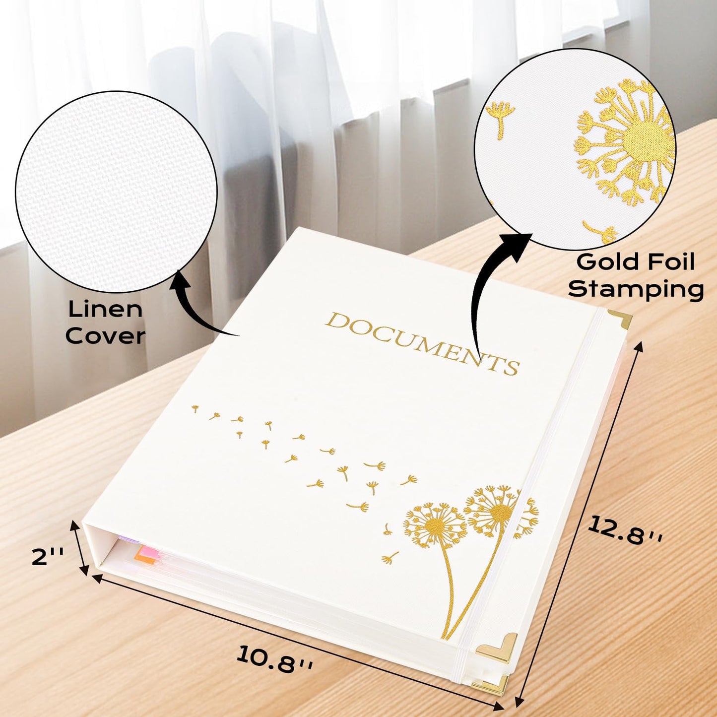 XKDOUS Aesthetic Document Organizer Linen Folio Folders with Pockets, 3-Ring Accordion Storage Binders Expanding File Folder for Important Papers, Documents and Files