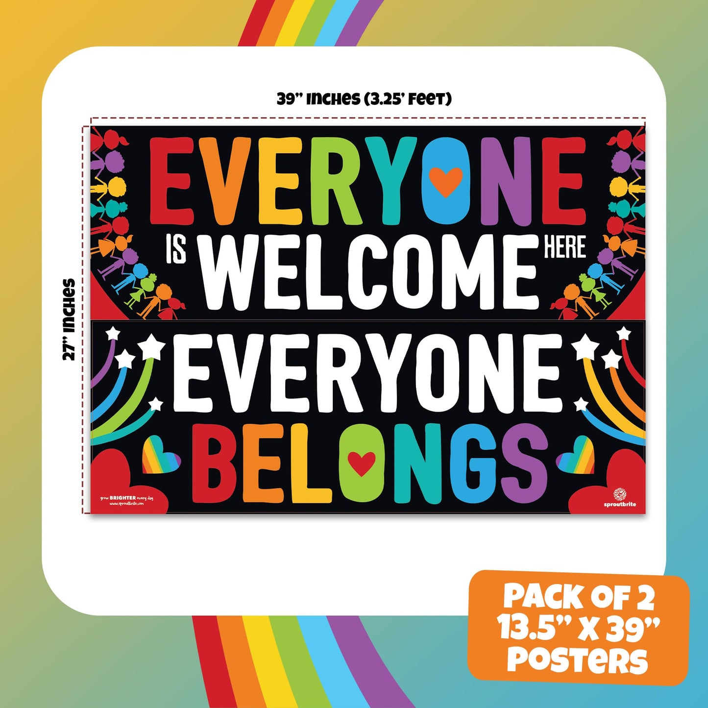 Sproutbrite 2 Pack 13.5” x 39” Welcome Posters for Classroom – Educational Charts & Posters Wall Decor for Pre, Elementary and Middle School Teacher Decorations for Classroom - Promotes Inclusivity and a Sense of Belonging