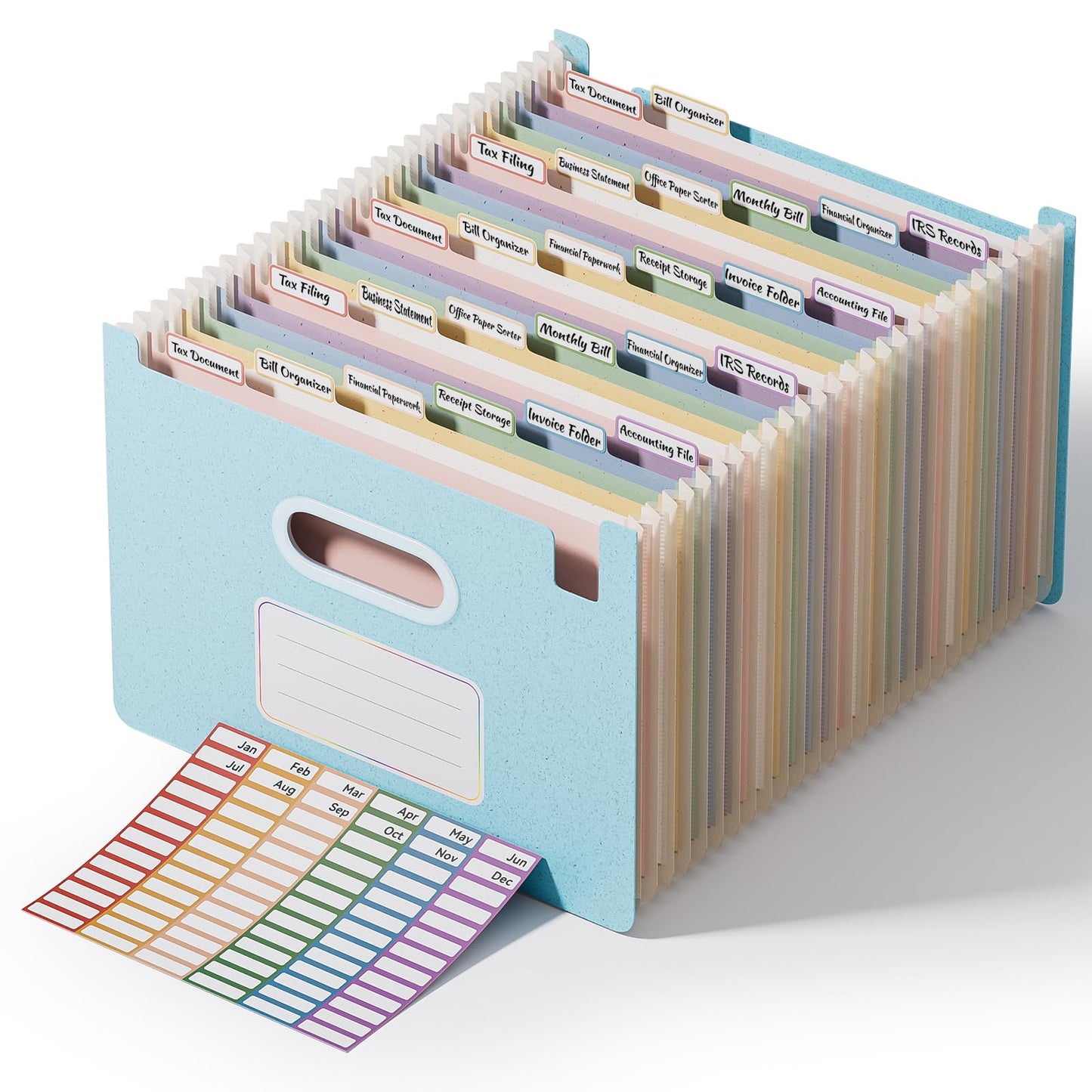 ThinkTex 26-Pocket Accordion File Organizer, Upright Open Top, Monthly Tabs, High Capacity Wheat Straw Expanding File Folder, Fits Letter A4 & Manila Folders for School Home Office- Sky Blue