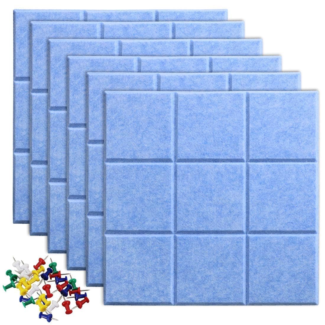Uoisaiko Large Cork Board Felt Board Tiles for Walls with 30 Push Pins, 11.8"x11.8" Pack of 6 Pin Board Notice Boards for Home Office Kitchen, Bulletin Board Wall Tiles for Photos Memos