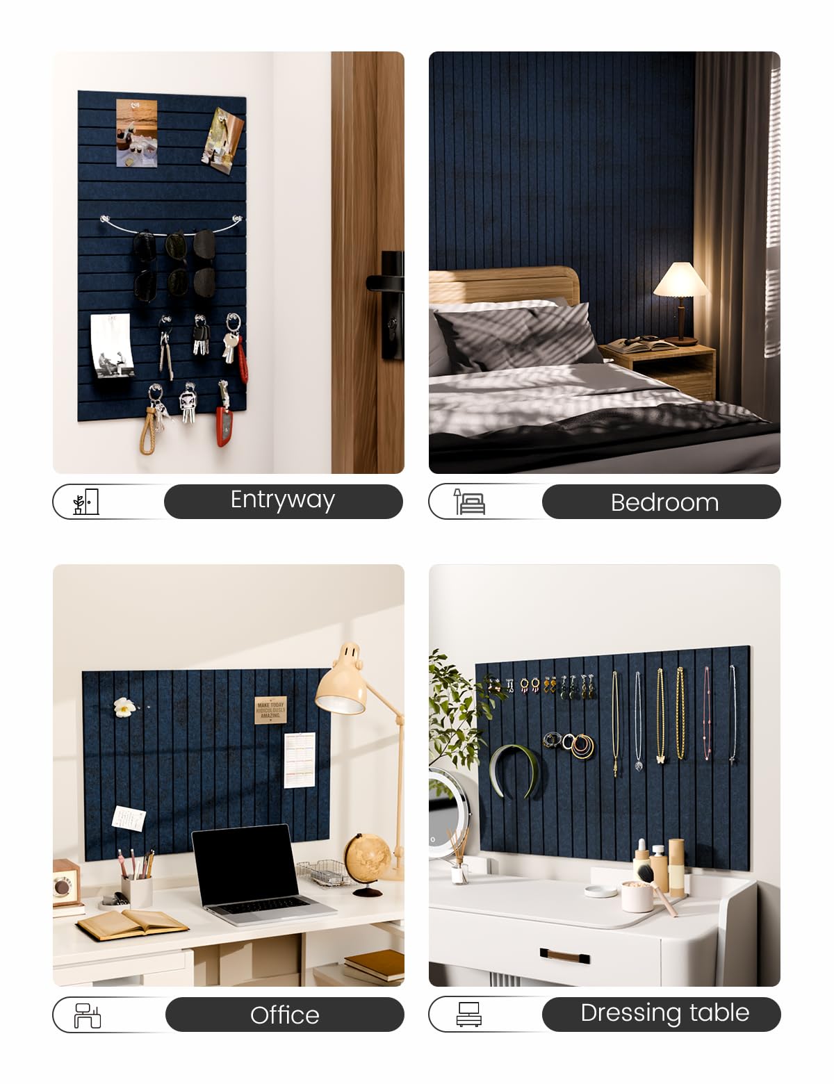 Felt Bulletin Board Tiles -28"x18" with 40 Adhesive Tabs, Cork Board Alternative for Office Decor, Push Pin Board Wall Organizer 6-Pack (Carbon Blue)