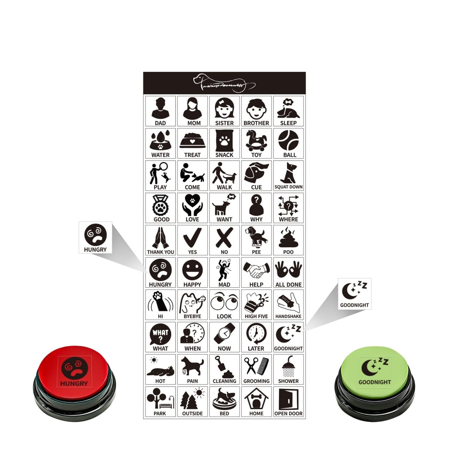 Set of 10 Dog Buttons for Communication, Dog Training Talking Buttons Starter Set, Recordable Buttons for Classroom 30-Second HD Recording, 100 Stickers