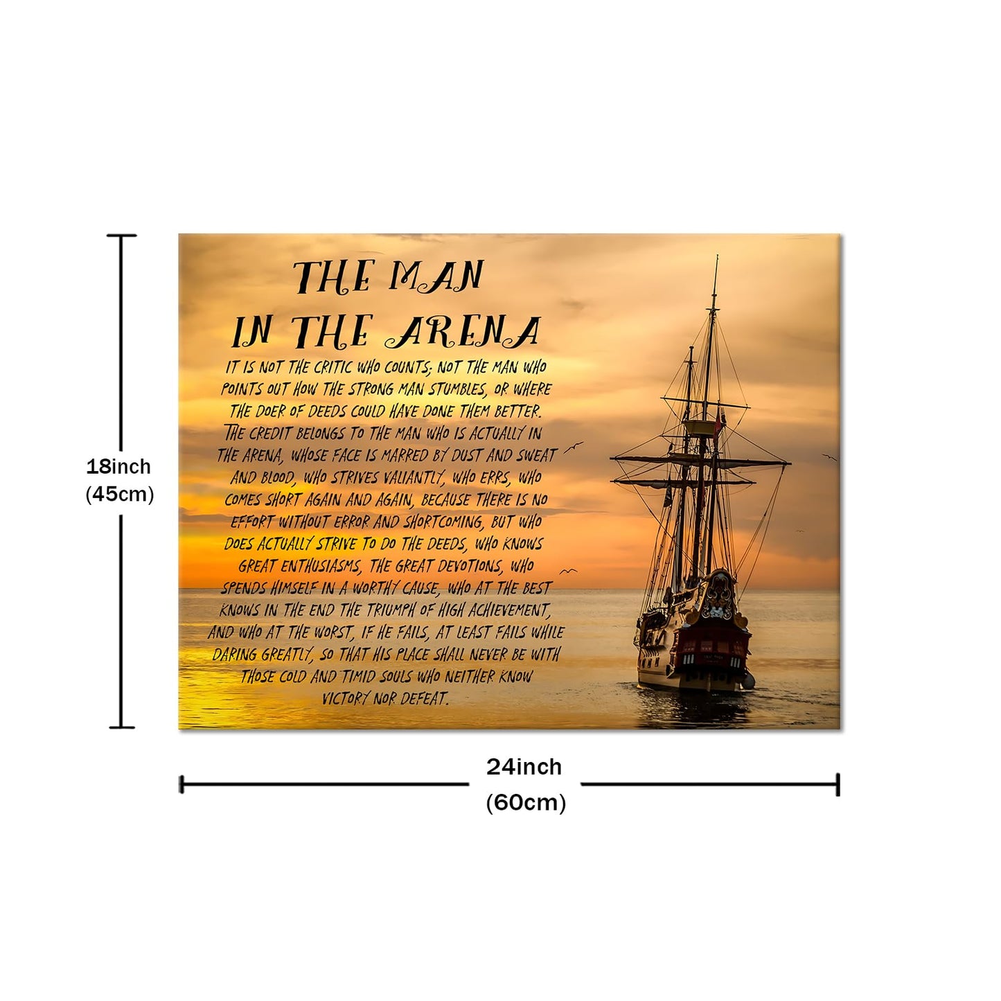 YSPCSUN Inspirational Posters for Office, The Man in the Arena Canvas Poster Single Panel Wall Decor for Home Office Dorm Classroom, Framed Canvas Art, 24x18inch