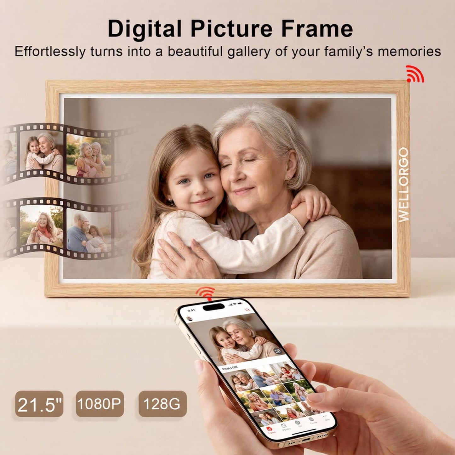 WELLORGO Smart Digital Calendar, 21.5” Electronic Planner with FHD Touch Screen & Remote Control, Electric Family Organizer with Chore Chart Google Play Customizable App, Picture Frame Desk Tablet