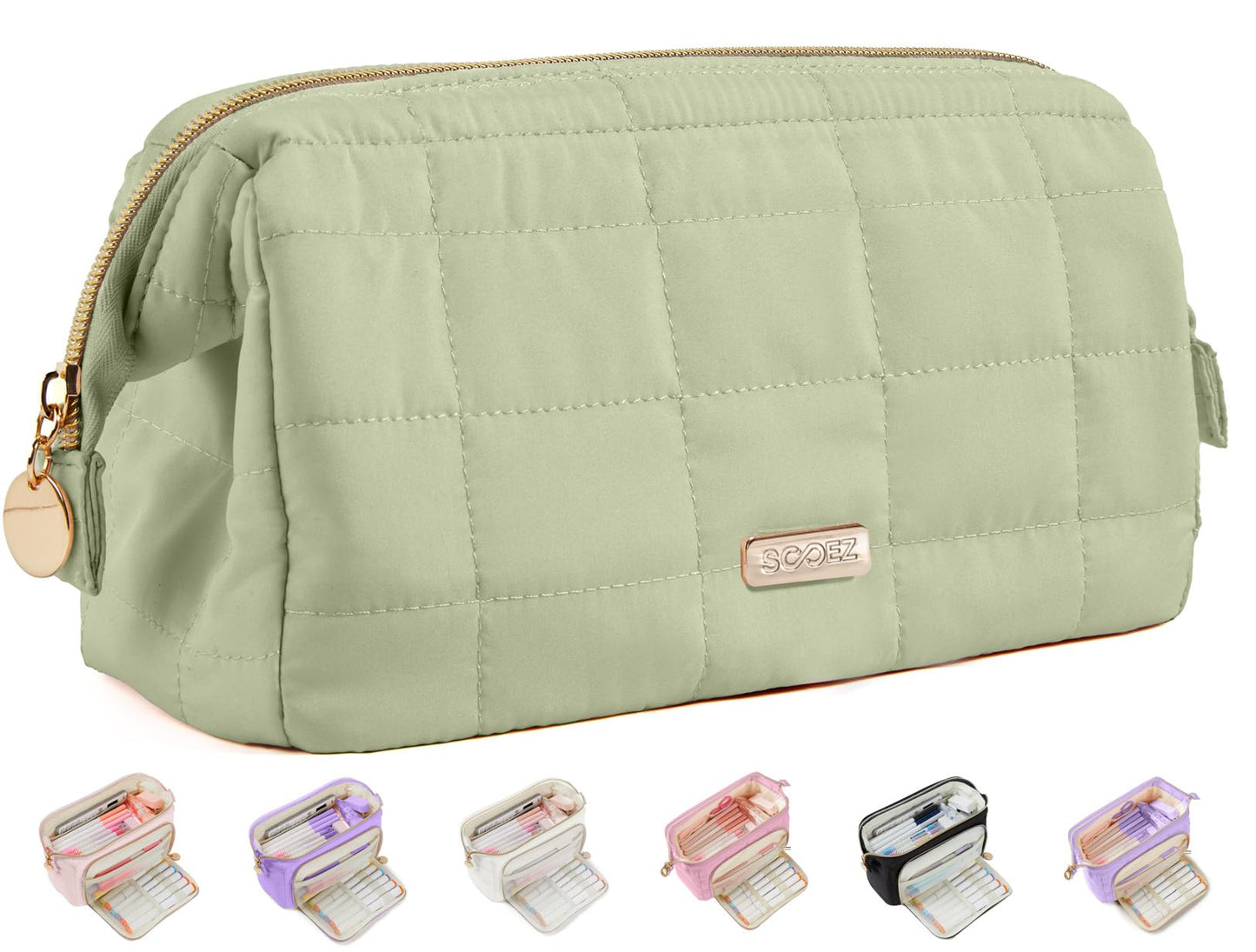 Sooez Large Pencil Case Pouch, Soft Pencil Bag with Zipper, Pen Bag Wide Opening, School Supplies Cute Pencil Case for Girls Boy Men Women, Green