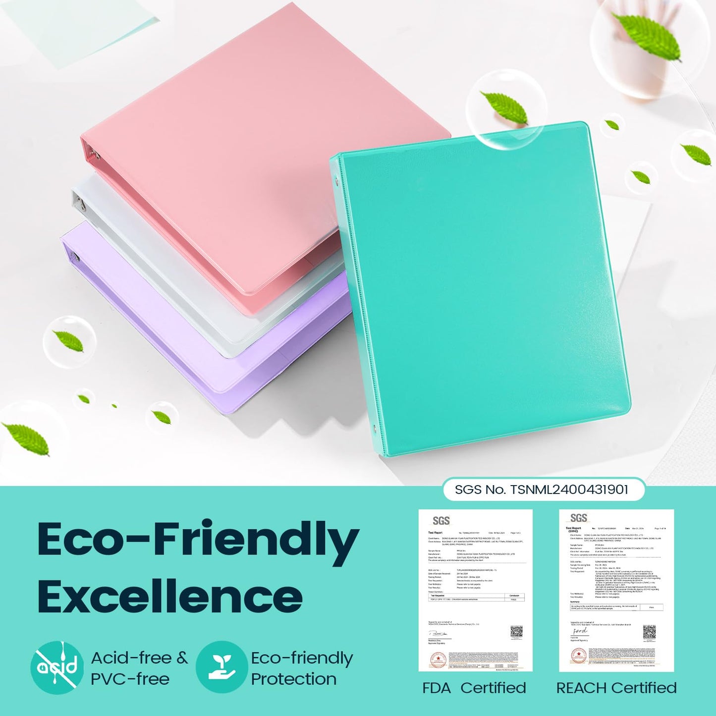 2 Pack BinderX Extra Durable 3 Ring Binder, 2 Inch Binder Round Ring, Fits 900 Sheets of 8.5x11 Paper, Customizable View Cover with Inside Pockets, Cute School Supplies for Girls, Pink & Aqua Blue