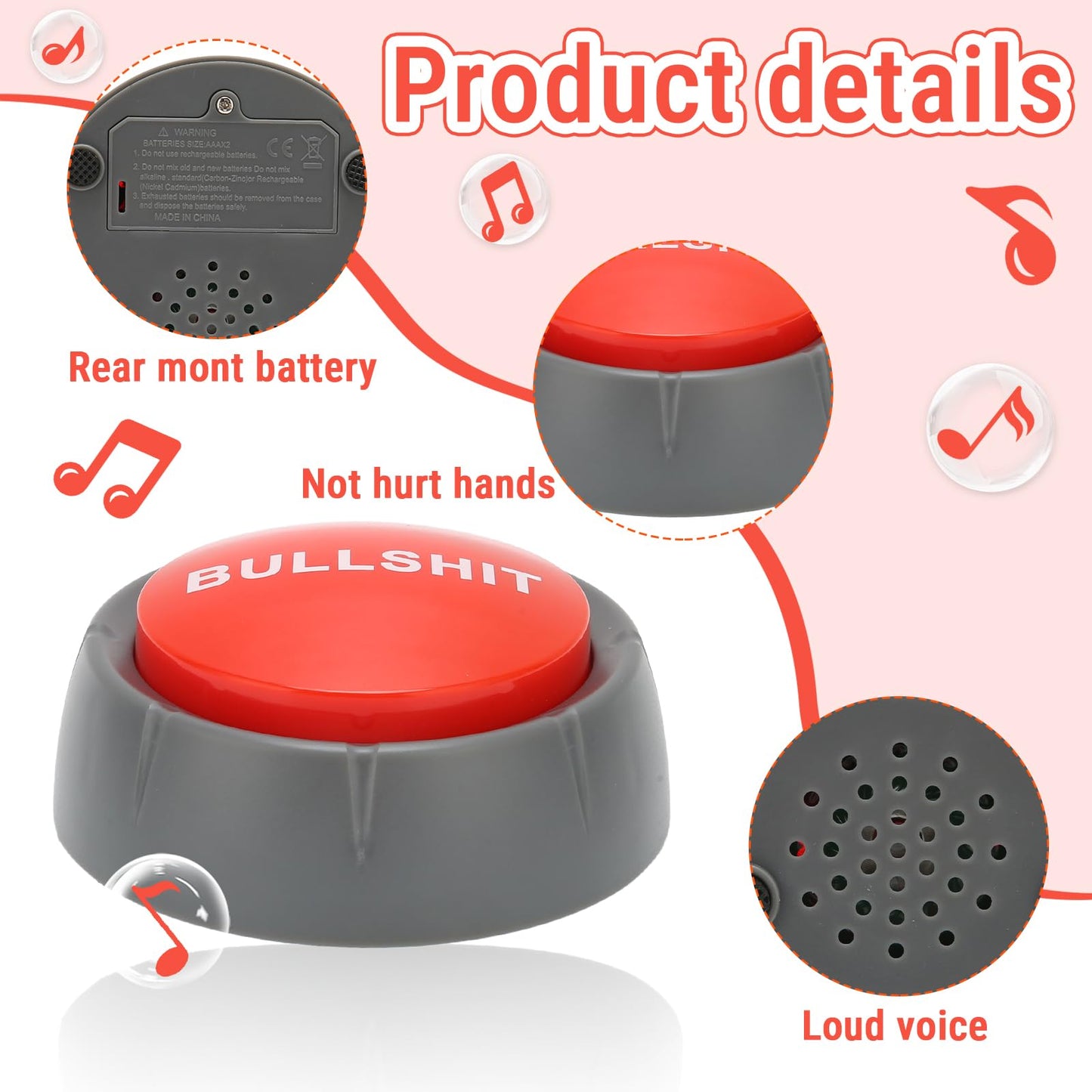 Game Show Buzzer, Sound Button Mischief Gifts Universal Pet Training Low Power Consumption Press Type Funny for Study Office Home