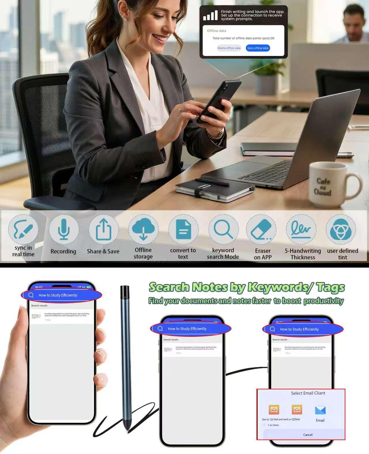 Digital Notebook with Pen Set smart Pen Enables Synchronized Handwriting, OCR to Text, Offline Storage, Audio Recording and Note Sharing, Compatible with iOS and Android