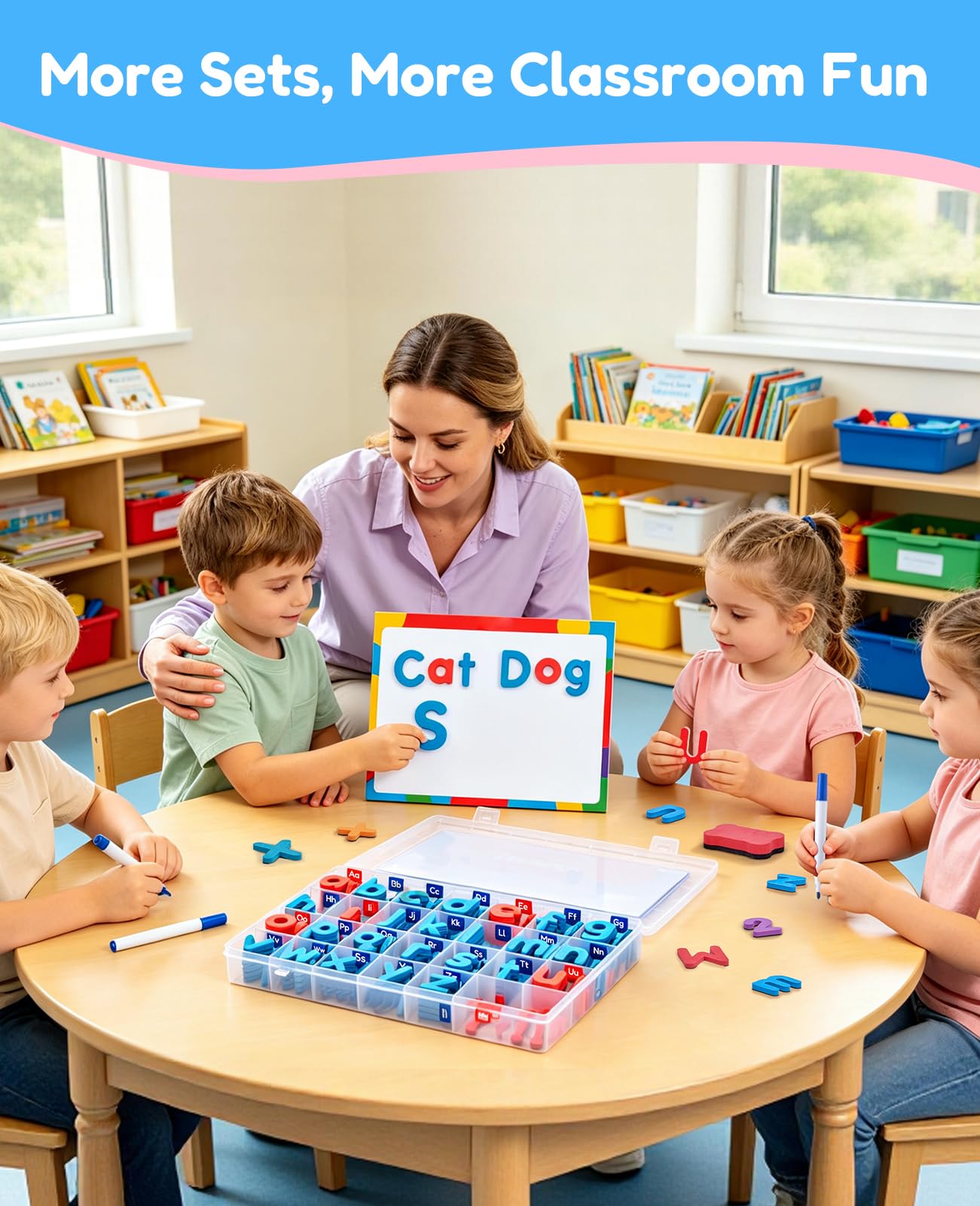 Gamenote Classroom Magnetic Letters Kit 238 Pcs with Double-Side Magnet Board - Foam Alphabet Letters for Kids Spelling and Learning