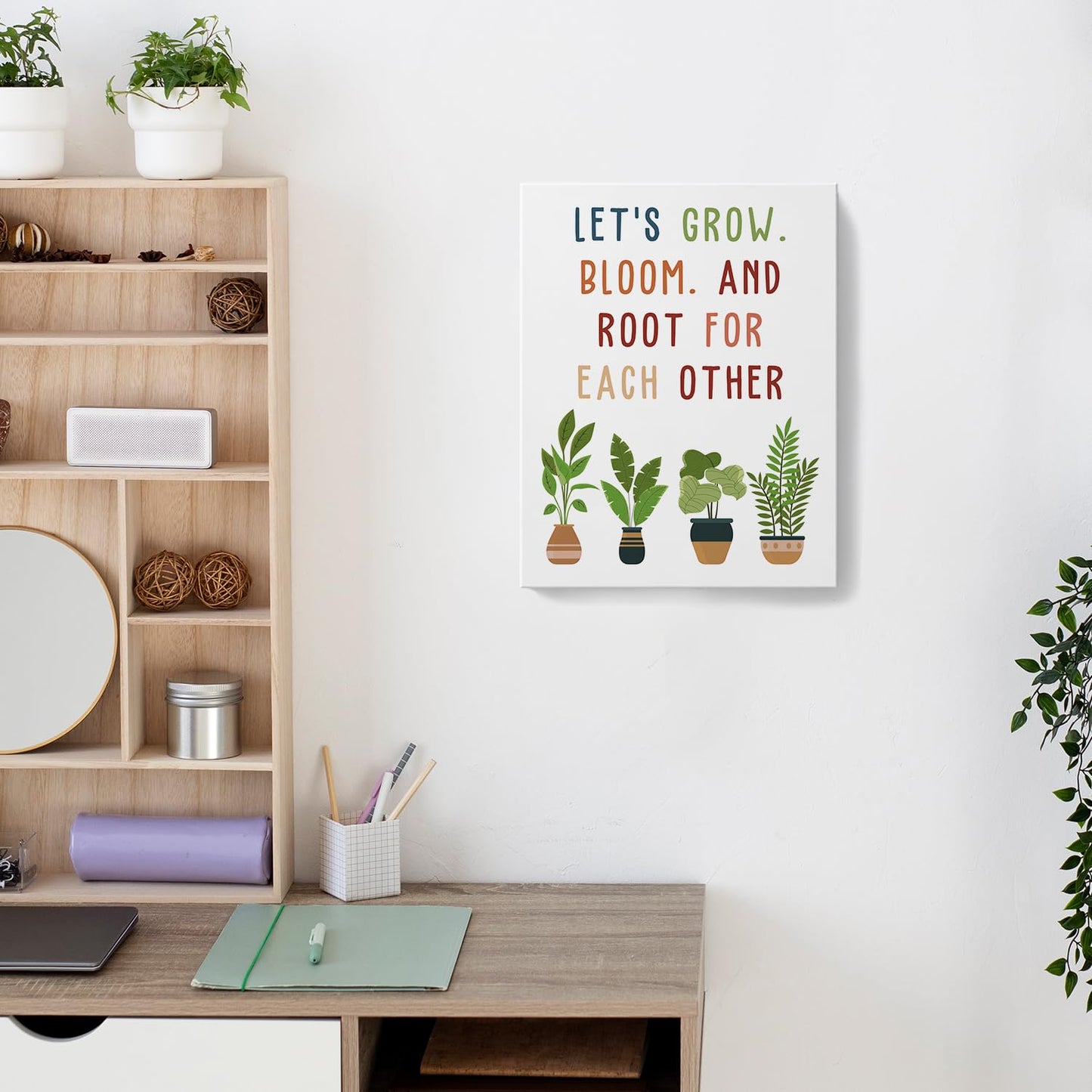 TAZSWDMM Boho Inspirational Classroom Framed Canvas Wall Art Posters, Let's Grow Root for Each Other Motivational Wall Art Prints for Classroom Kids Bedroom Playroom Decor, 11x14 Inch