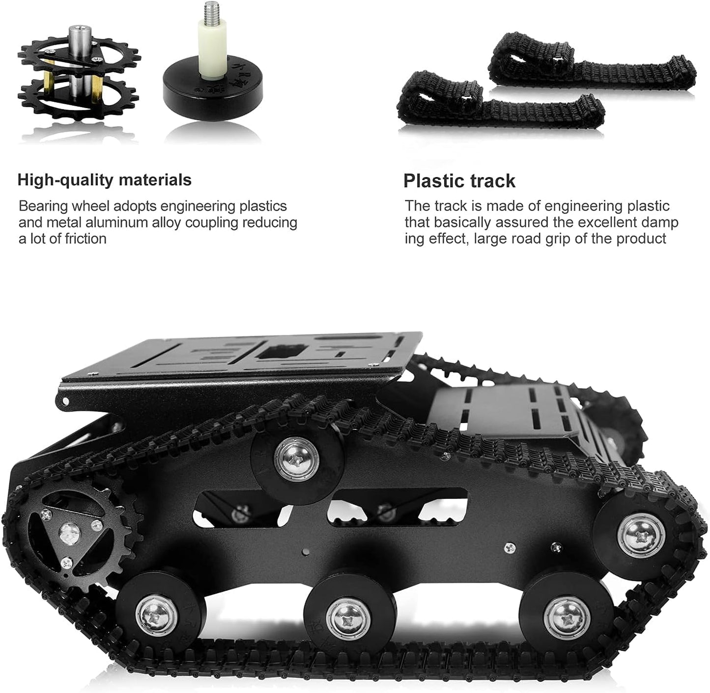 XiaoR Geek Smart Robot Car Chassis Kit Full Metal Big Tank Chassis with 2WD Motors for Arduino Raspberry Pi Jetson Python DIY Smart Car Learning Kit (Black, with Encoder Motor)