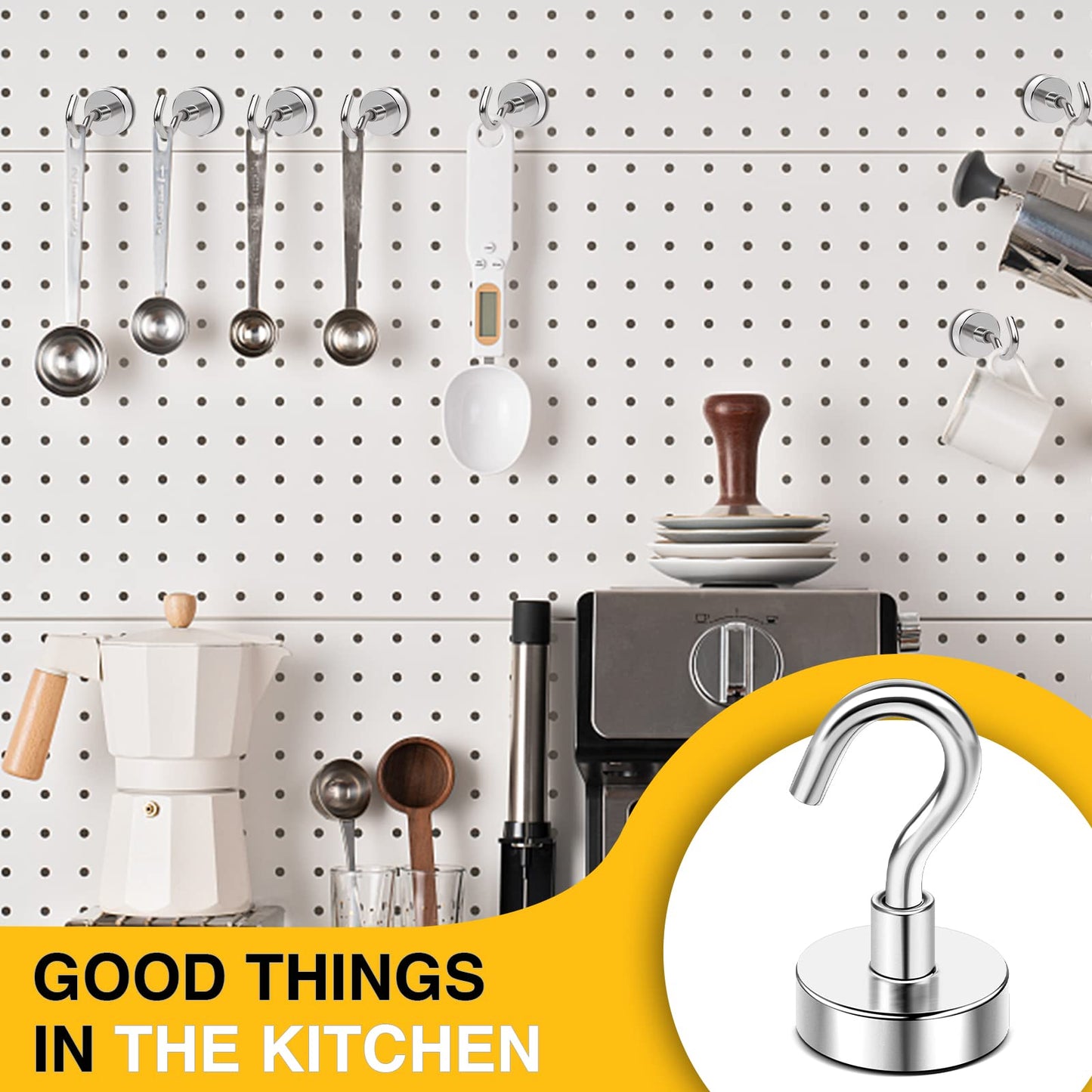 DIYMAG Magnetic Hooks for Refrigerator, Extra Strong Cruise Hook, Heavy Duty Earth Magnets with Hook for Hanging, Magnetic Hanger for Cabins, Grill (45P-Silver)