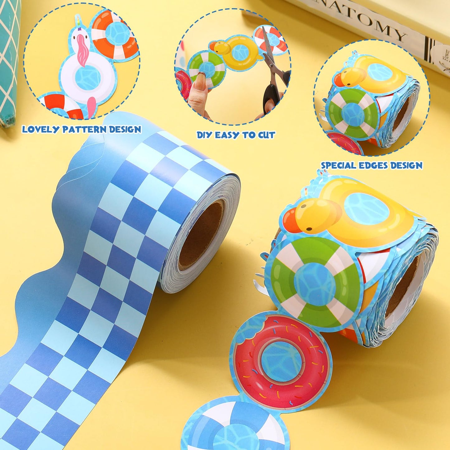 Trandraft 2 Rolls 65.6ft Swimming Bulletin Board Decorations Pool Borders Strips Classroom Decor Back to School Trim Borders for Home Office(Swimming Style)