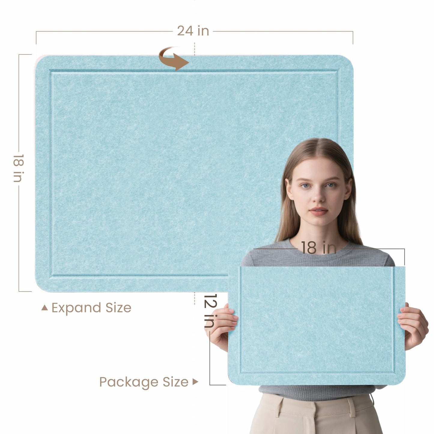 Lightomorrow Bulletin Board, 24 x 18 Inches Cork Board Alternative Decorative Felt Pin Board with Safe Removable Adhesives & 27 Push Pins for Home Office Classroom Walls-Light Blue