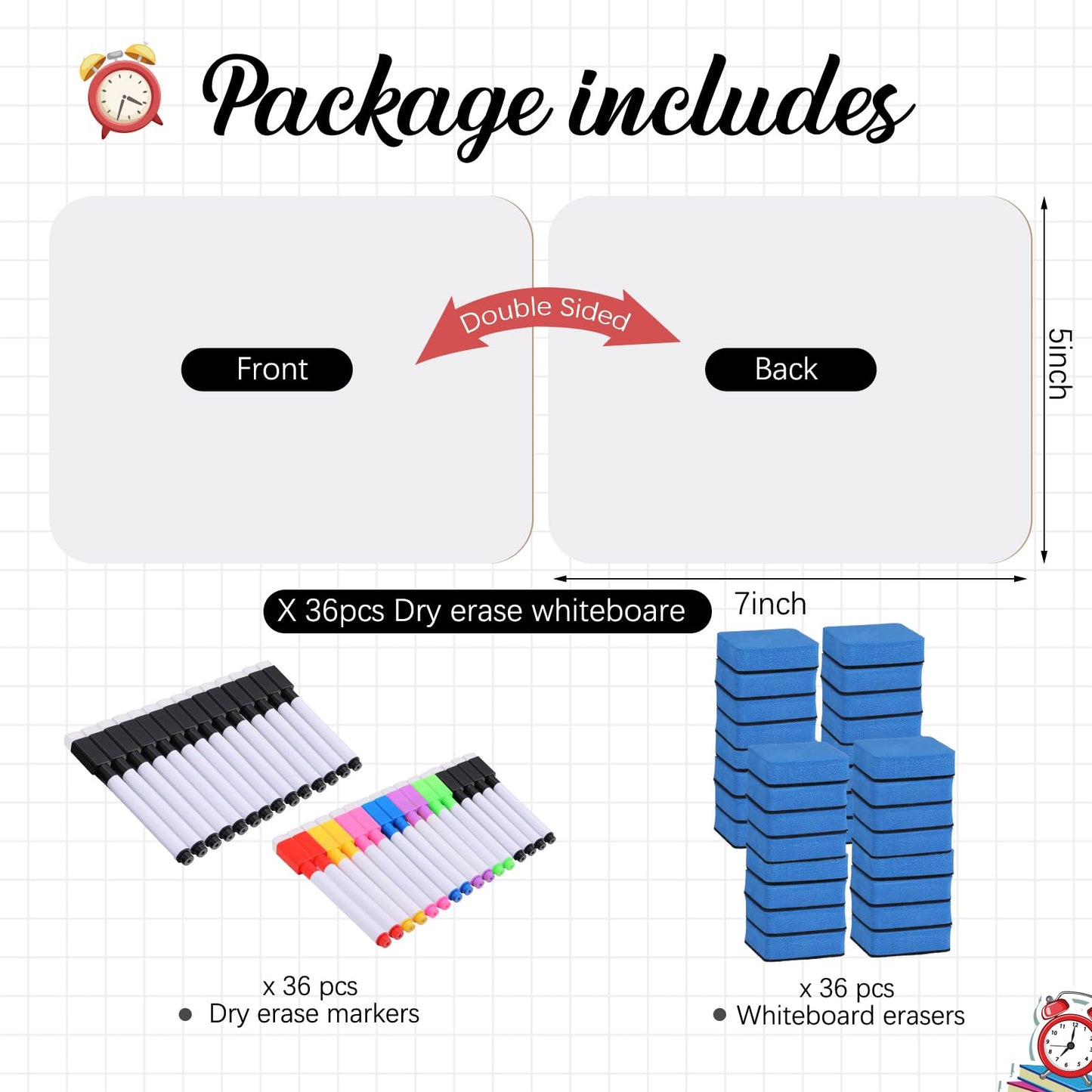 Affrolling 36 Sets Small Whiteboard Dry Erase Boards 5" x7'' Mini Double Sided Dry Erase Lap Boards with Markers Erasers Pen Holders Personal Whiteboards for Students Classroom Teacher