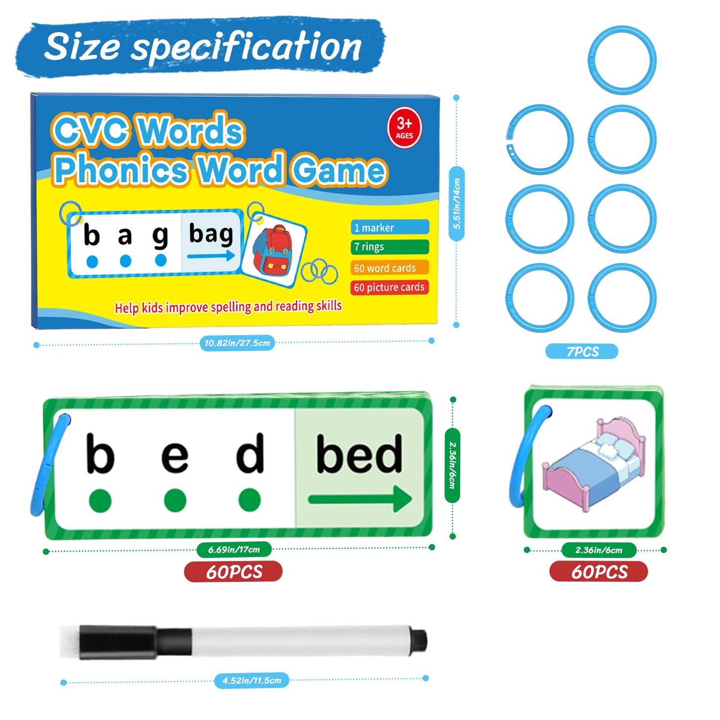 LilLaufy Phonics Games Flash Cards for Kids, CVC Word Games, Educational Speech Therapy Toys for Toddlers, Learn to Read & Spell, Preschool Kindergarten Learning Activities, Homeschool Essentials