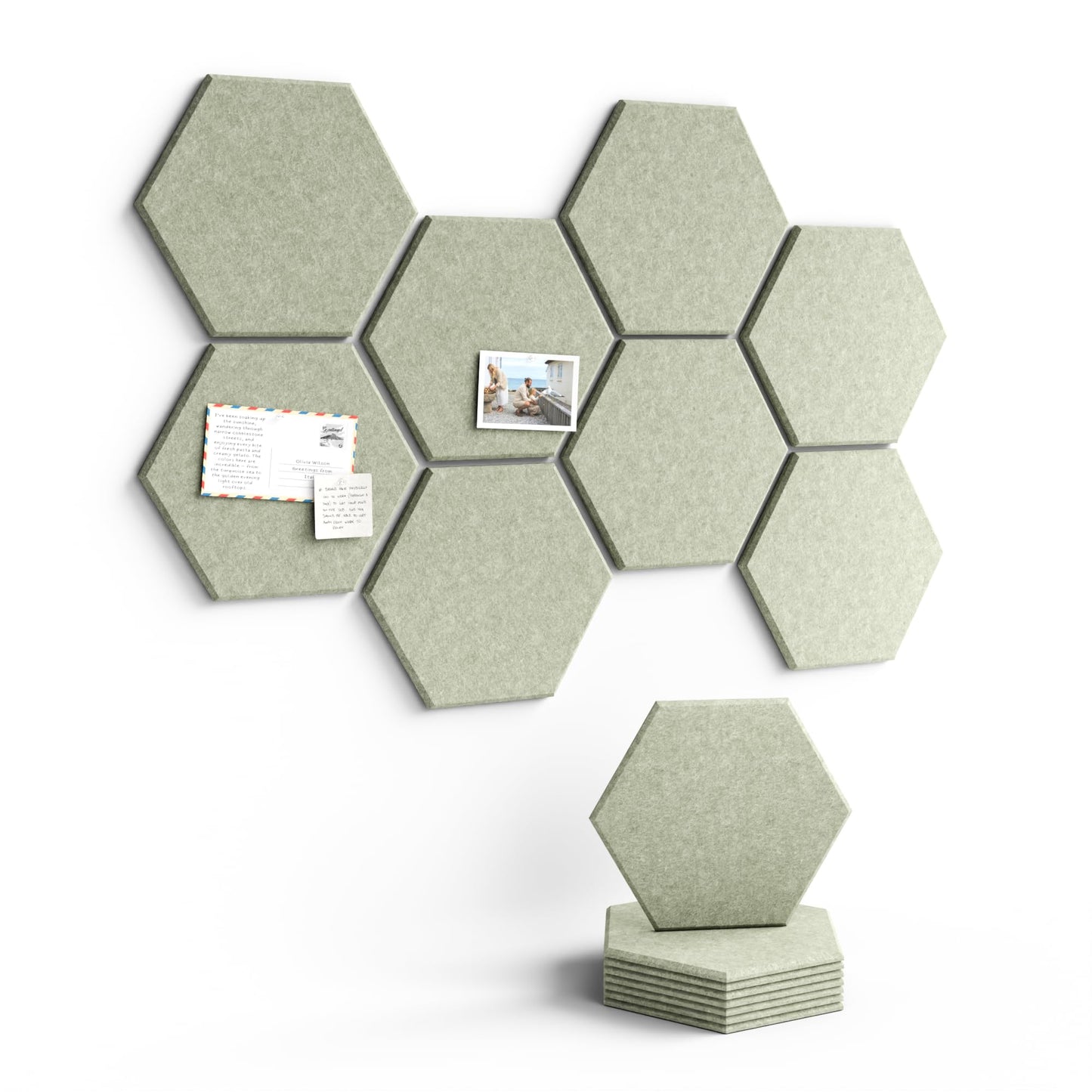 Fluxynara Hexagon Cork Board Alternative for Walls Decor-8-Pack Felt Bulletin Board Tiles,with 30 Pushpins,50 Adhesive Tabs for Office,Classrooms & Home Pin Board Felt Board-Sage
