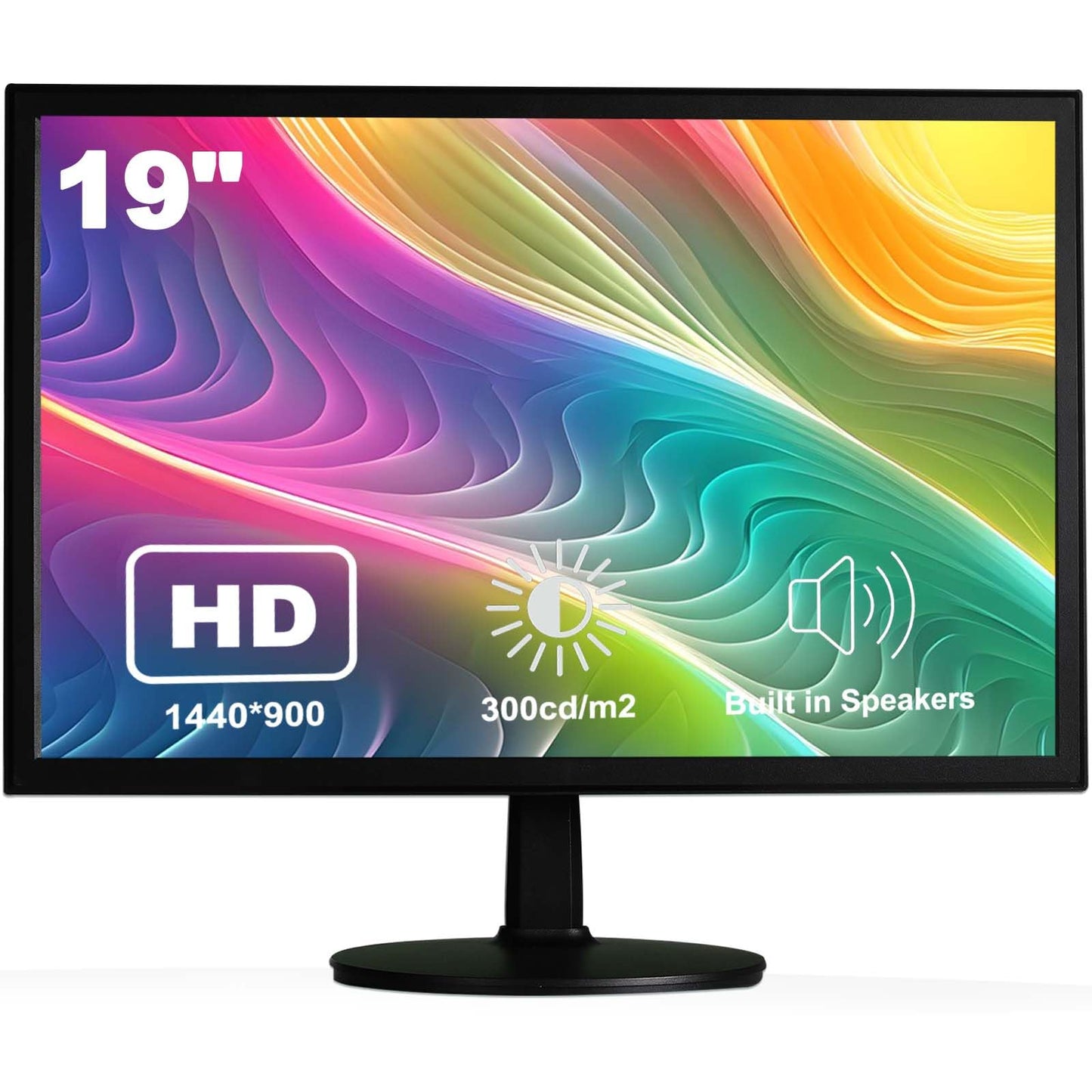 Insykktrkig 19" 1440x900 PC Monitor Office Monitor HDMI VGA LED Desktop Display Dual Speakers,60Hz,5ms,VESA Mounting,Wide Viewing Angle 170°,Brightness 300cd/m²,Tilt Adjust,Business Computer Screen