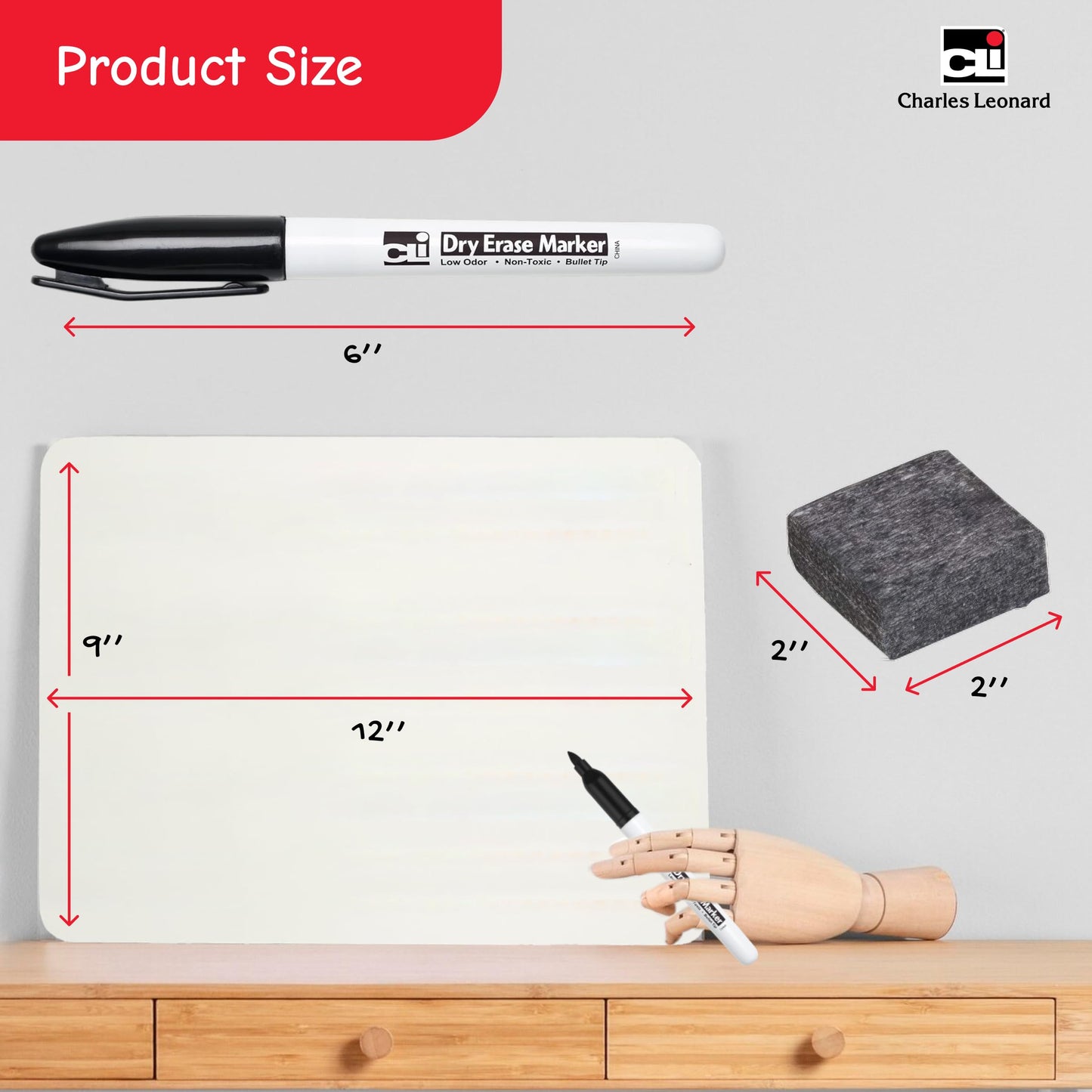 Charles Leonard Dry Erase Lapboard Class Pack, Includes 12 each of Whiteboards, 2 Inch Felt Erasers and Black Dry Erase Markers (35036), 12 Sets
