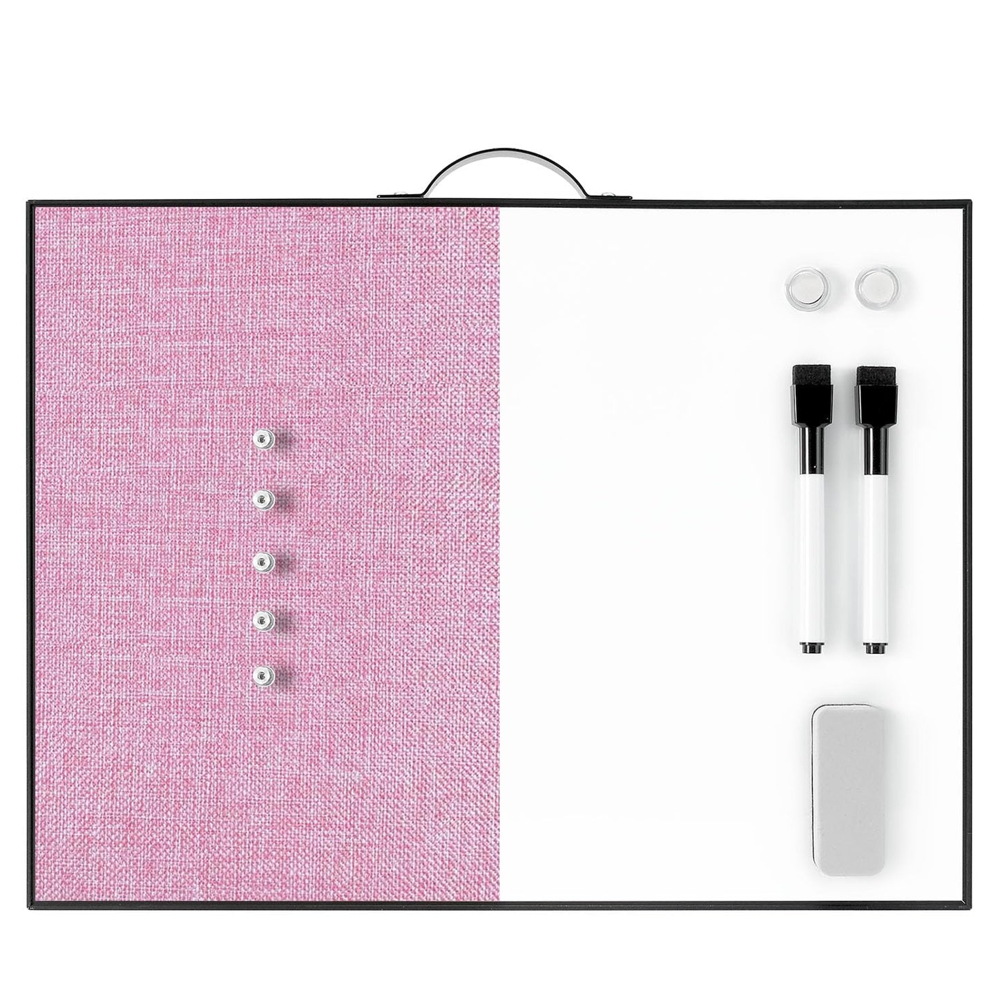 Small White Board Cork-Board Combo - 16 X 12 inches Pink Linen Board & Magnetic Dry Erase Board for Wall, Mini Bulletin Cork Board with Holder for Office, Home and School