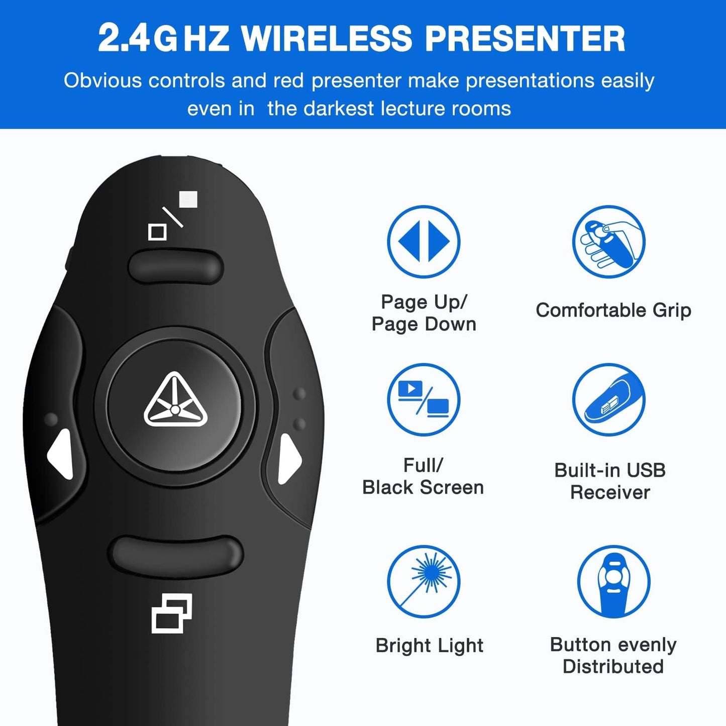 Presentation Clicker Wireless Presenter Remote USB Control Powerpoint PPT Clicker, Clicker RF 2.4GHz Presenter Remote Google Slide Advancer Powerpoint Clicker for Computer/Laptop/Mac/Keynote