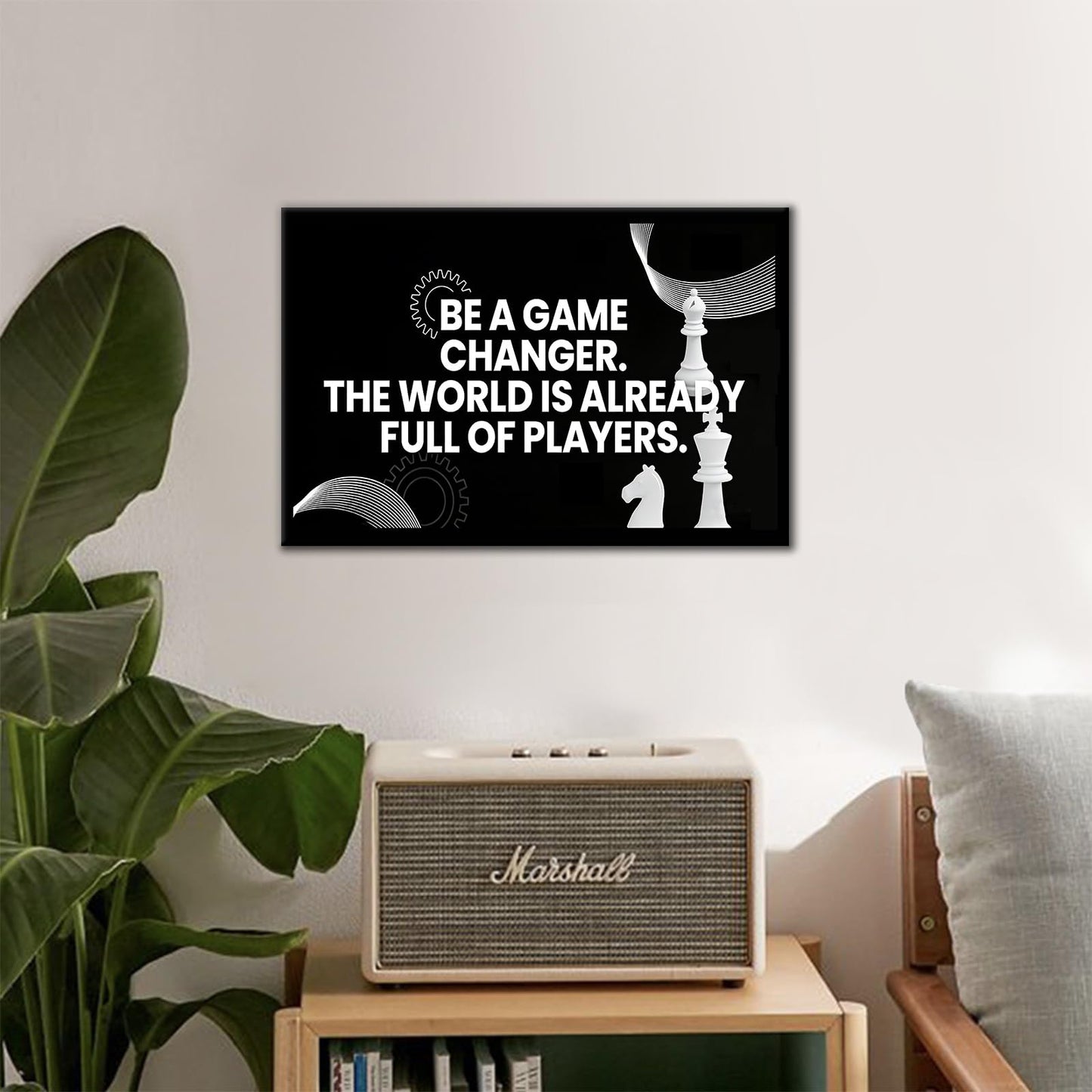 PSYYSP Motivational Wall Art For Office Inspirational Quotes Be A Game Changer Canvas Print Framed Chess Poster For Men Desk Decor Strategy Leadership Empowerment Small 12x18 Inch Artwork