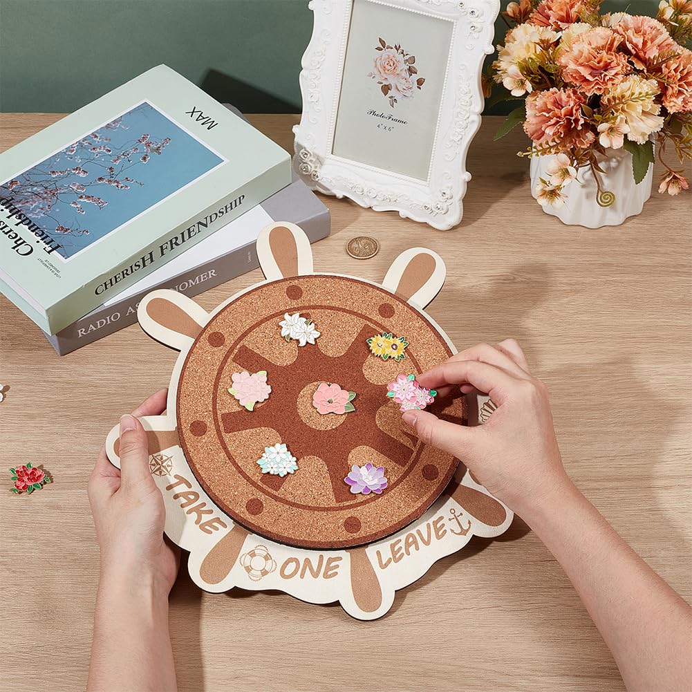 BENECREAT Cork Brooch Board, Wall Cork Tray Nautical Compass Pin Board for Brooch Pin Storage, Jewelry Display, Office Home and School Decor, 11.8x11.8 Inch, 0.5 Inch Thick