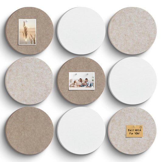 Bulletin Board, 11.8'' X 11.8'' Cork Board Alternative, 9 Pack Round Felt Board with Pushpins, Decorative Felt Notice Vision Board Photo Display Board for Office Home School Wall