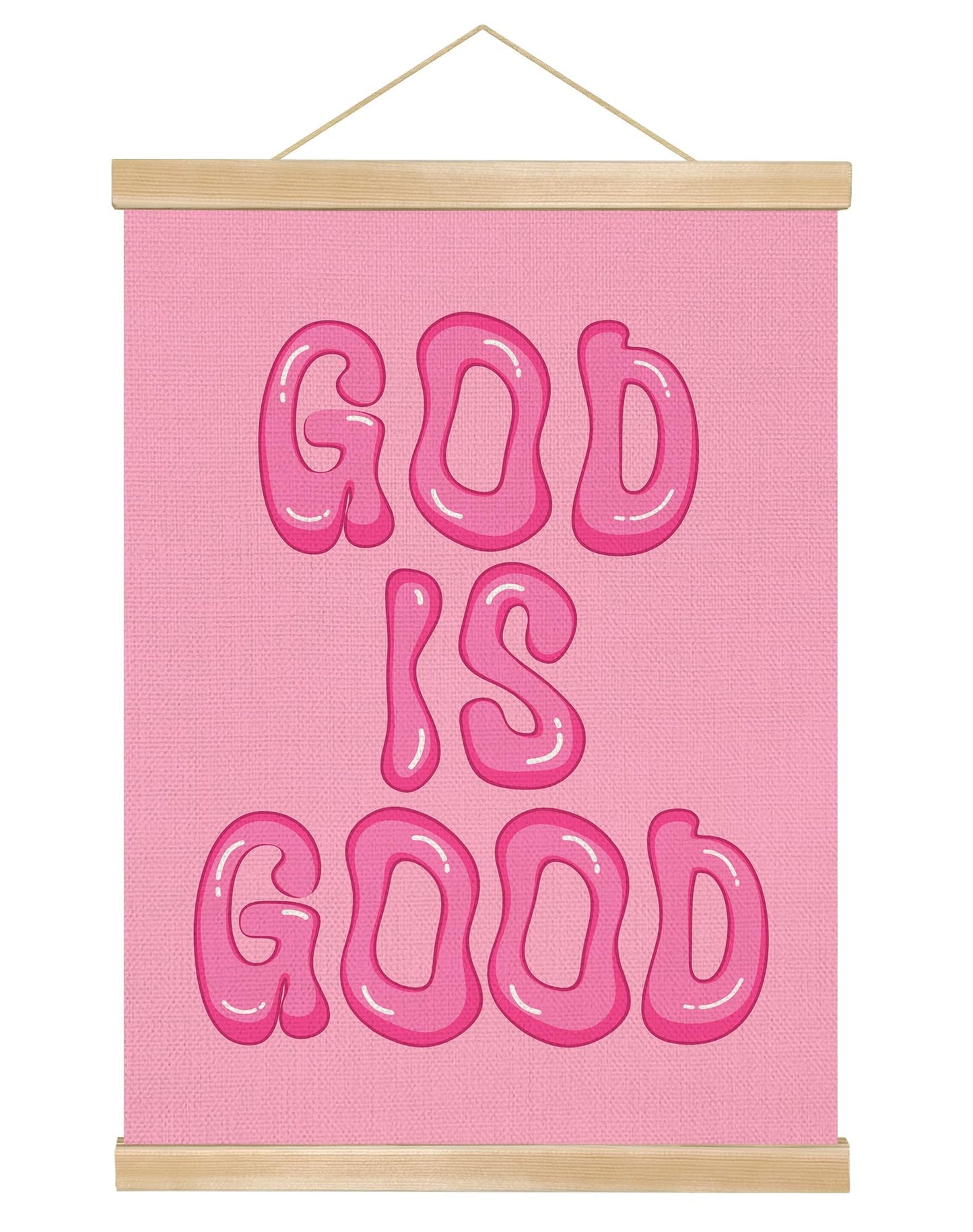You found a duck God Is Good Wall Art Poster,Pink Bubble Letter Christian Wall Art Decor for Bedroom Nursery Playroom,Inspirational Bible Verse Canvas Hanging Poster 14x18.5Inch (LKY02)