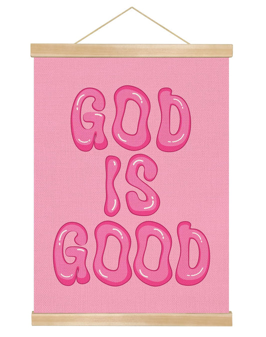 You found a duck God Is Good Wall Art Poster,Pink Bubble Letter Christian Wall Art Decor for Bedroom Nursery Playroom,Inspirational Bible Verse Canvas Hanging Poster 14x18.5Inch (LKY02)