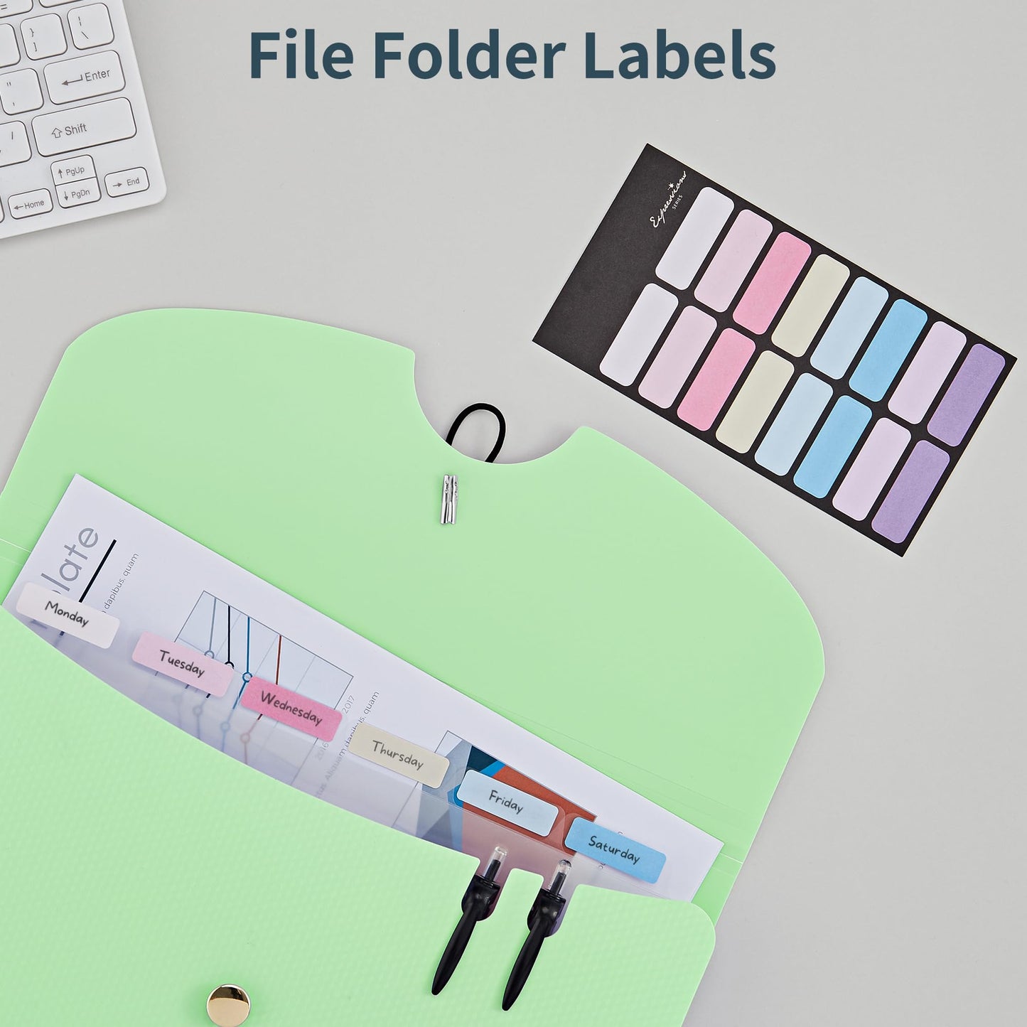 JARLINK 7 Pockets Expanding File Folder, A4 Accordion File Folders with 12 Labels, Cute Paper Organizer, Portable Document Organizer for College School Office Supplies, Macaron Blue & Macaron Green